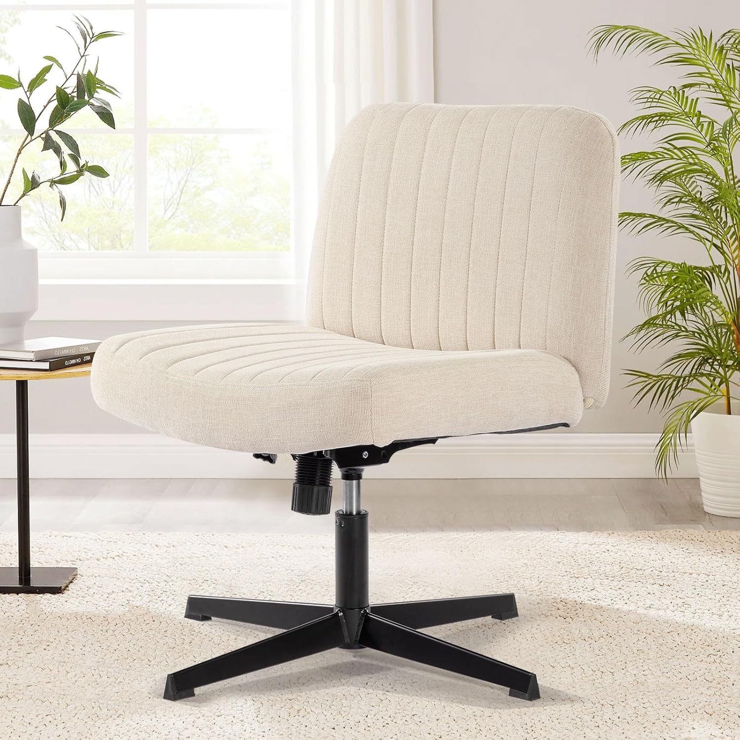 Armless Wide Office Chair No Wheels Crossleg Office Chair 120° Rocking