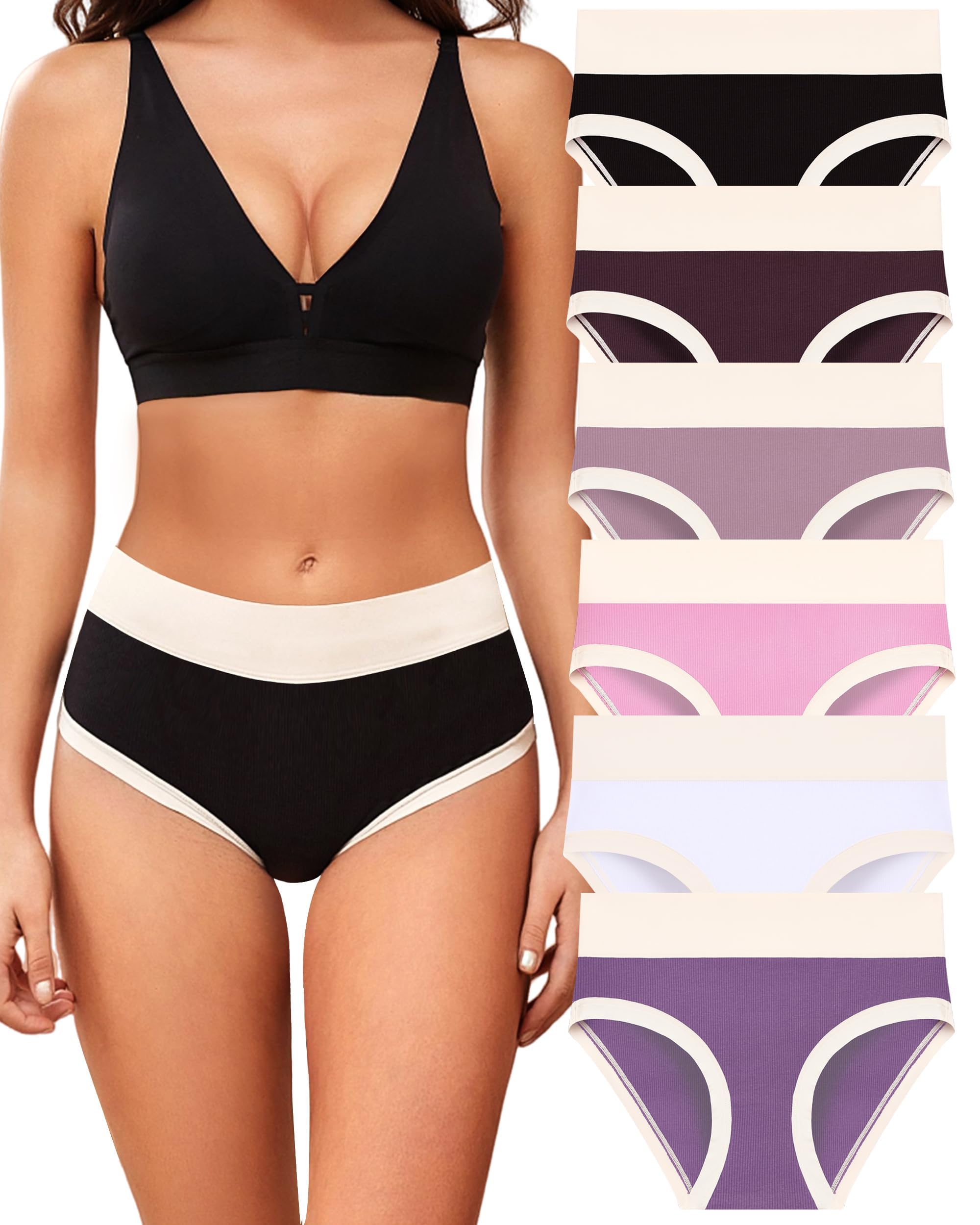 FINETOO 6er Pack Baumwoll Slips Damen High Waist Unterwäsche Weich Slip Sexy Unterhose Hohe Taille Reizwäsche Unterhosen Bikini Brief Mehrpack S-2XL
