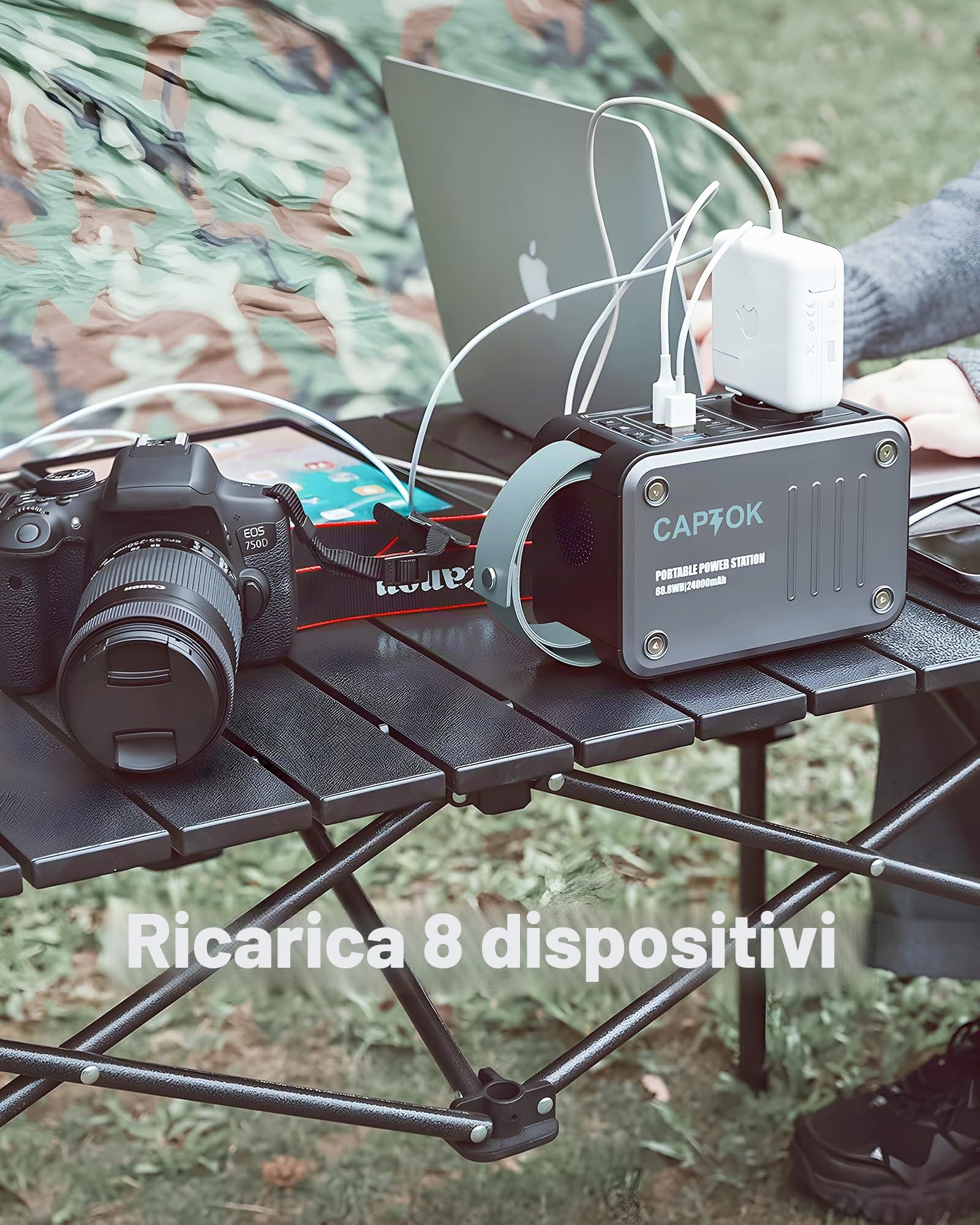 Power Station 230 V con presa di corrente, 88,8 Wh, caricatore senza fili, 10 W, generatore solare da 120 W, USB LED per campeggio, attività all'aperto, emergenza