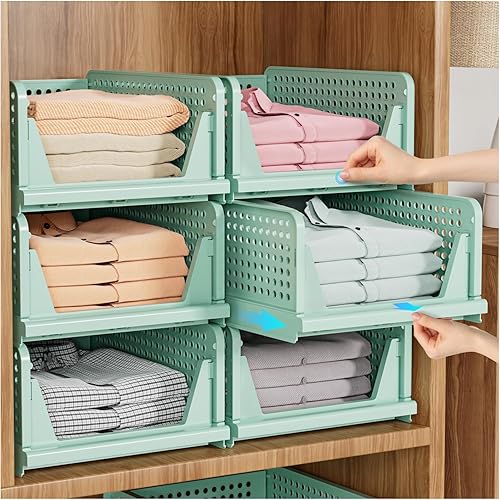 SNSLXH Paquete de 5 cajas organizadoras apilables de armario, cesta de almacenamiento multifuncional y plegable para baño, cocina, lavandería,