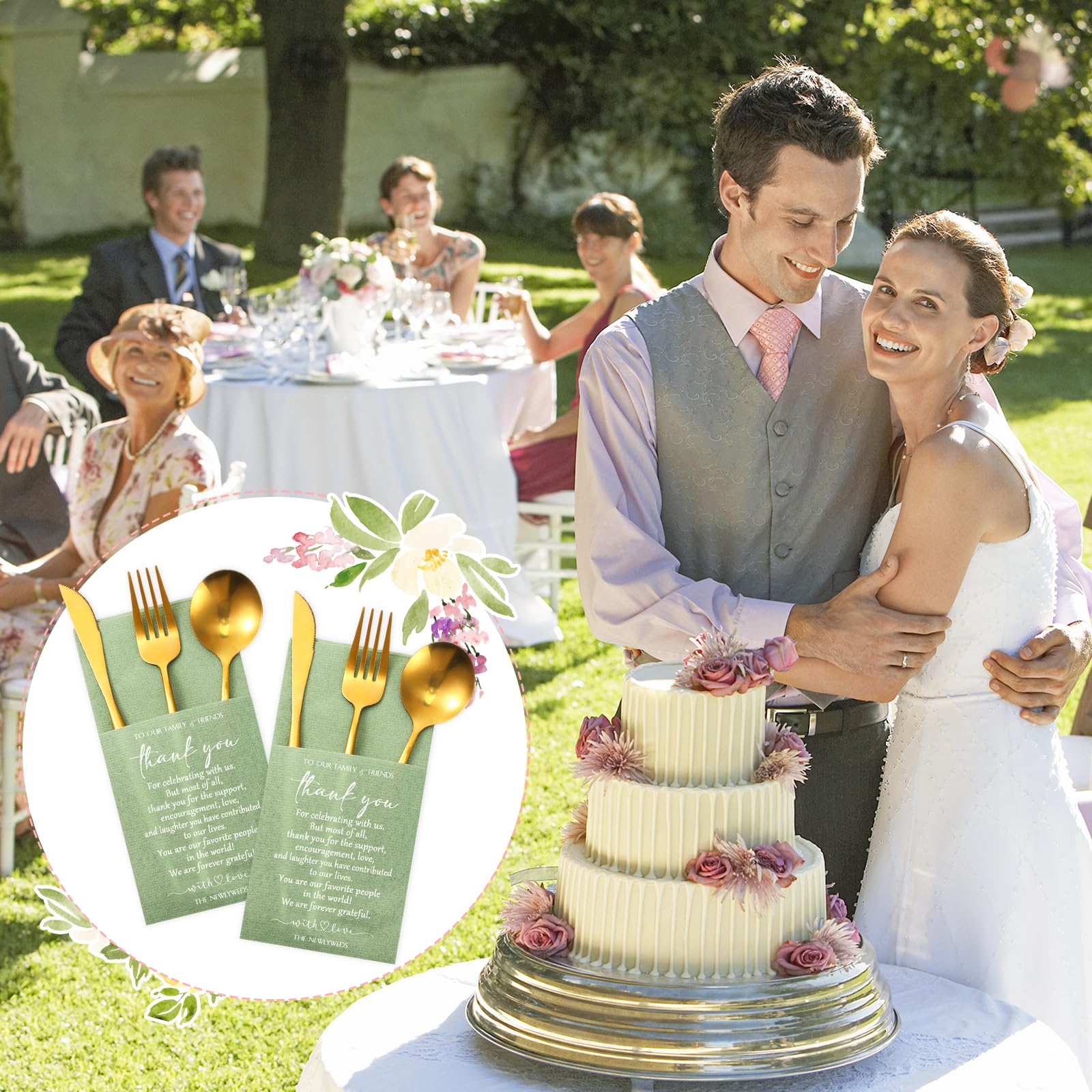 Qilery Lot de 100 serviettes de table unies avec poche intégrée pour fête prénuptiale, répétition, dîner (vert sauge)