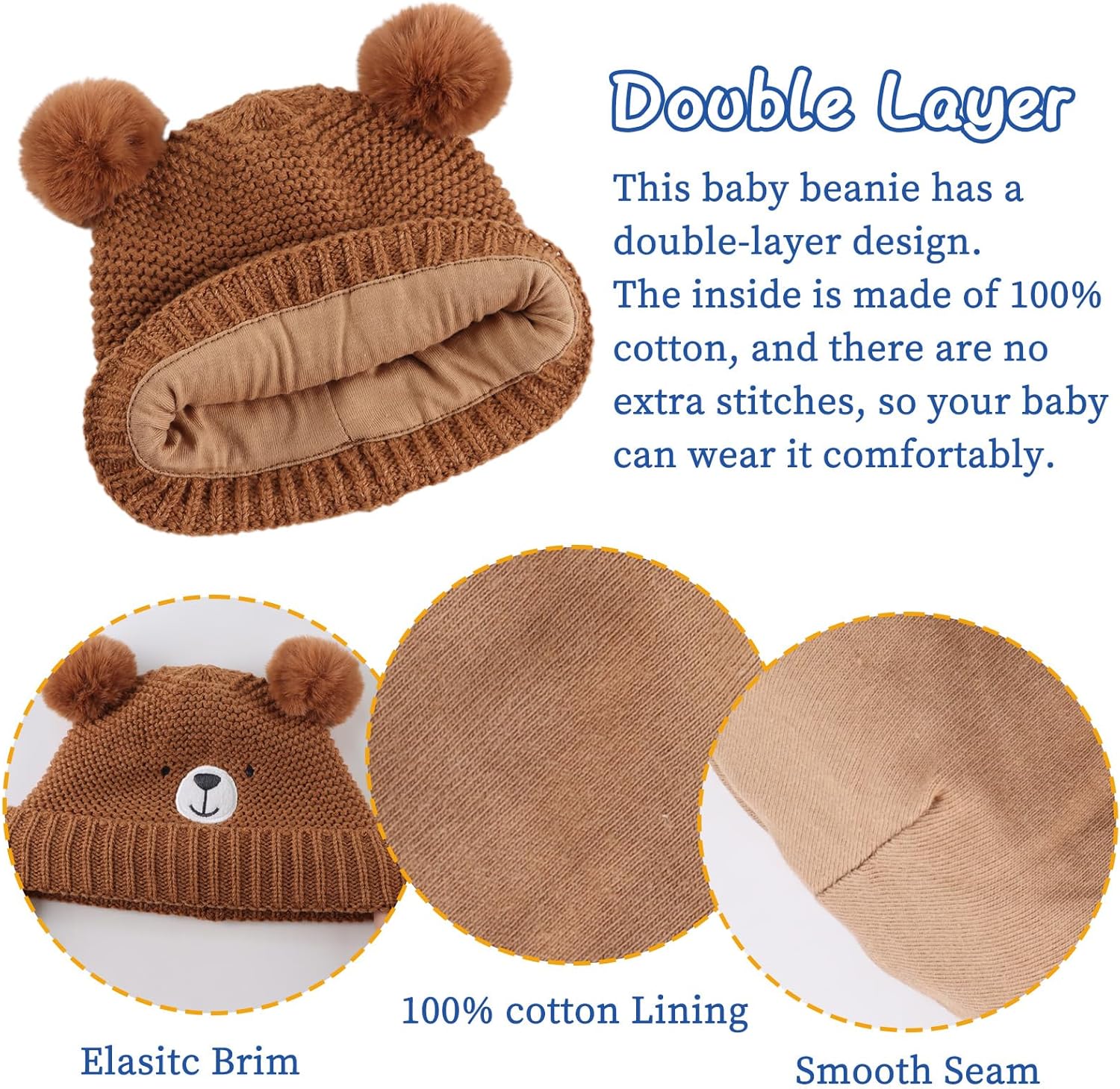 Cute Bear Baby Beanie Pompom Baby Hat Mittens Set Infant Toddler Beanie for Boys Girls - Image 4