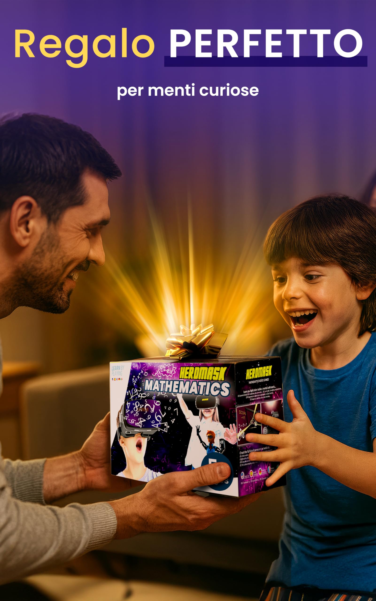 Visore Realtà Virtuale Bambini 5-12 + Giochi Matematica Heromask — Regalo educativo che trasforma la matematica in gioco: guardali sorridere mentre fanno tabelline e calcoli in VR 3D