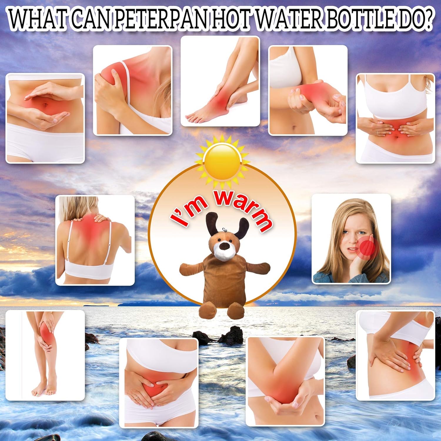 Peterpan Rubber Hot Water Bottles Set, Gifts for The Whole Family - Included: 1 Puppy Hot Water Bottle with Cover, 1 Fox Rubber Hot Water Bottle