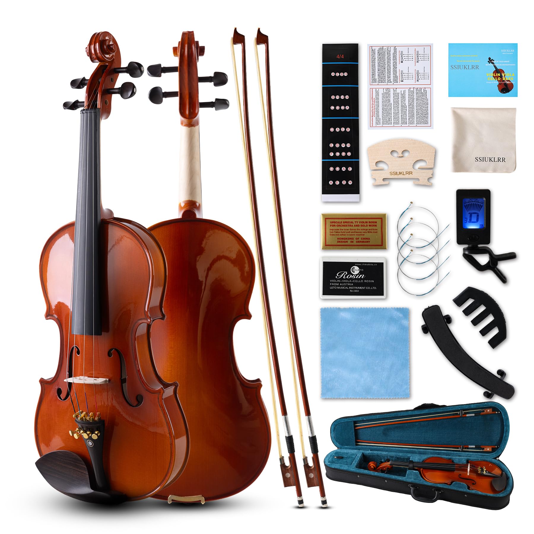Violin 4/4 Full Set,Beginner Violin for Adults,Kids,Students,4/4 Violin with spruce,maple and ebony accessories,Full Size Violin with 13 pieces for Beginner Ages 11+,Professional Performers(Natural-A)