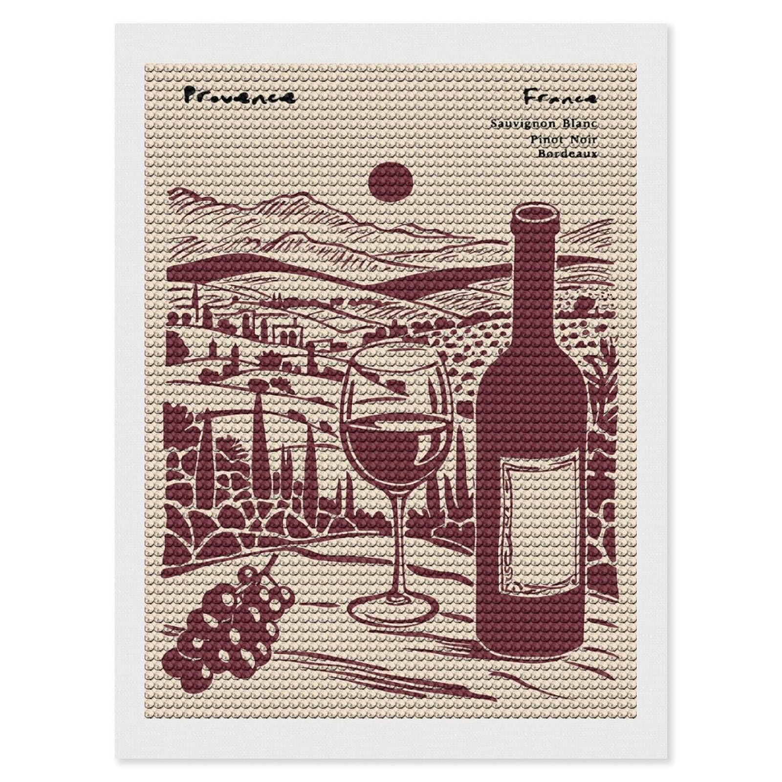Junmoney Provence Wine Country Illustration Diamond Painting Set 12"x16", Stress Relief Craft, Easy to Enjoy, Vintage Style Decor, Festive Craft Gift