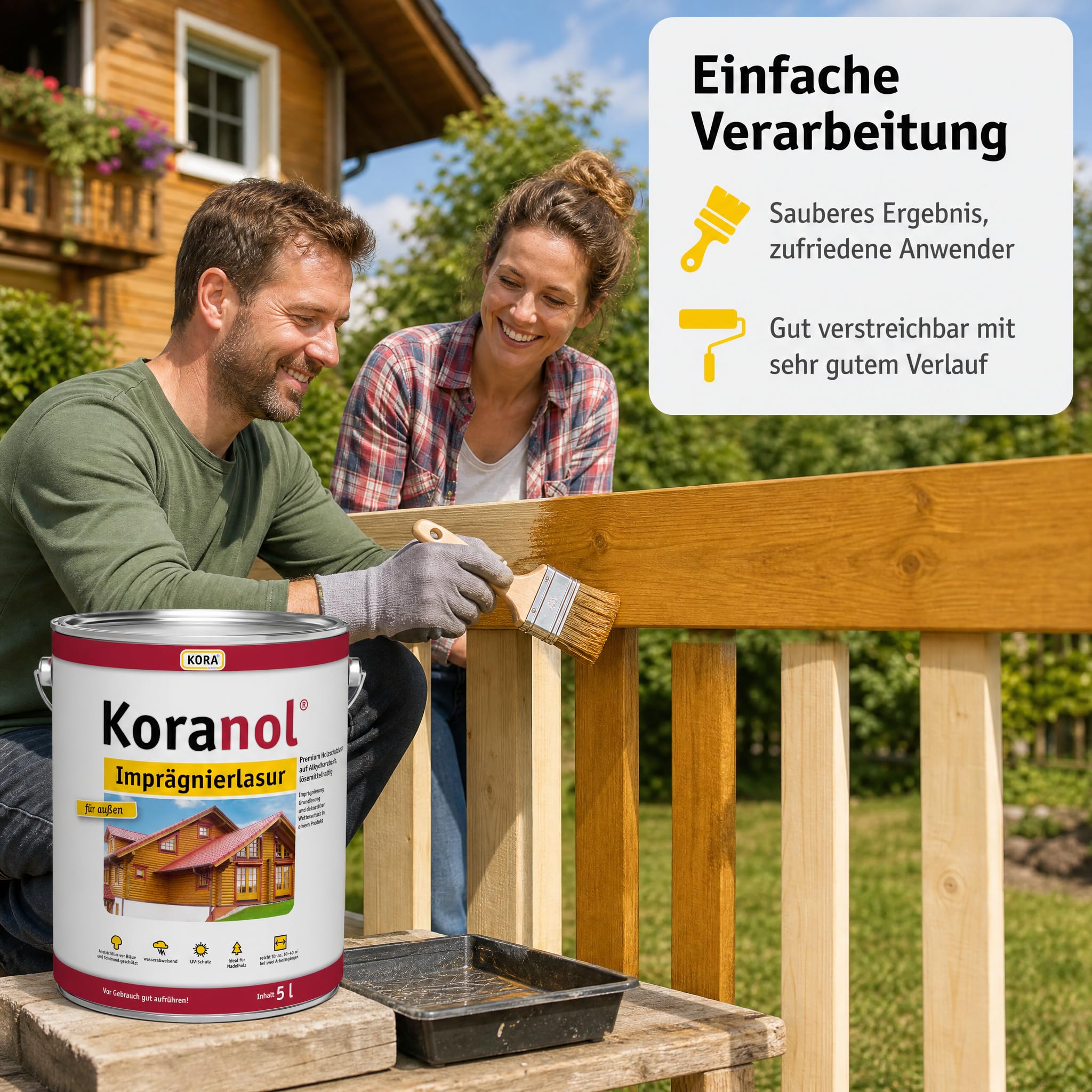 KORA® Koranol® Imprägnierlasur – wetterfeste Holzschutzlasur für Außenholz – wasserabweisend & UV-beständig – ideal für für Zaun, Balkon, Holzfassade & Blockhaus (Anthrazit, 5 Liter)