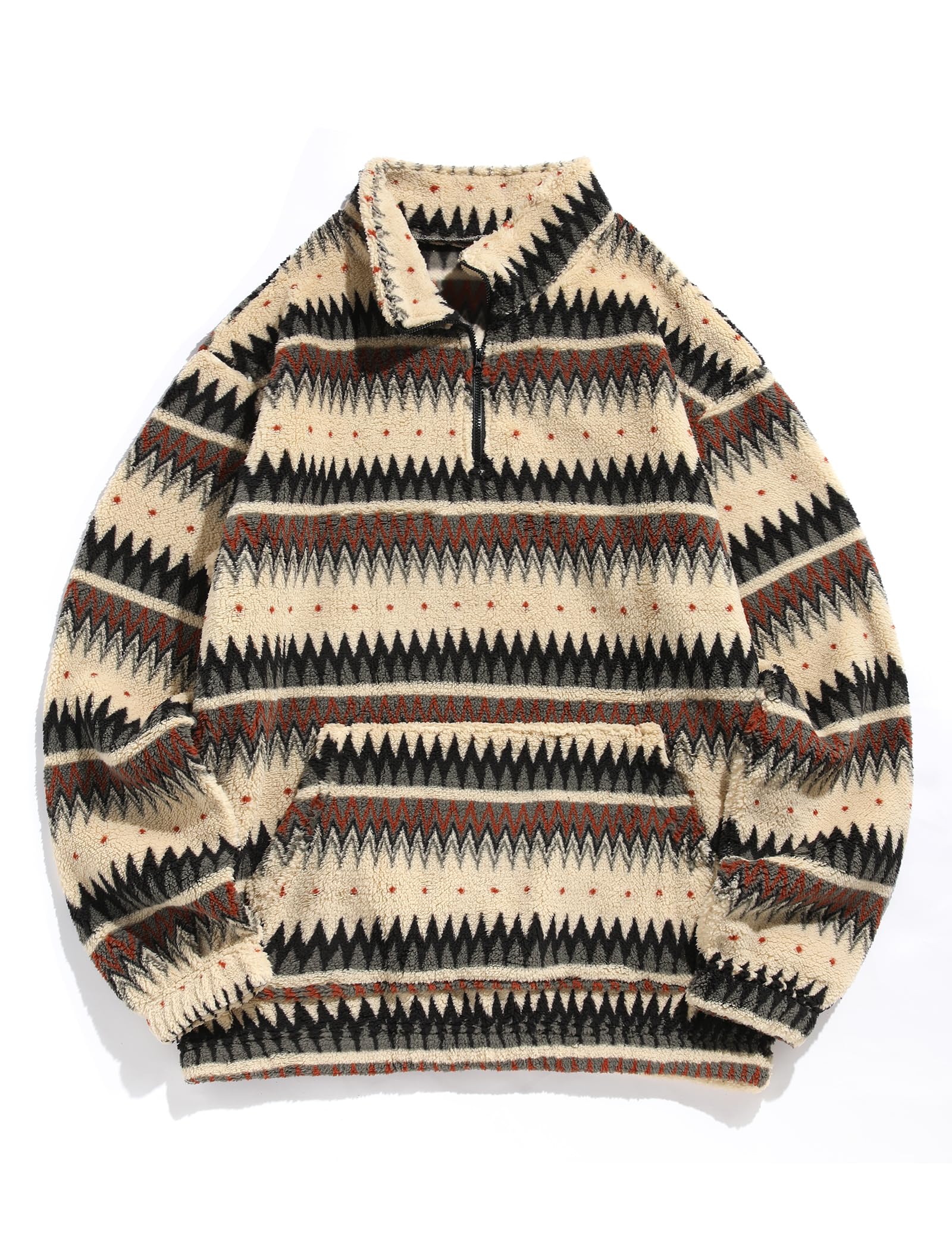 ZAFUL Men 1/4 Zipper Ethnic Aztec Fleece Unisex Winter Sweatshirt Tops 2026
