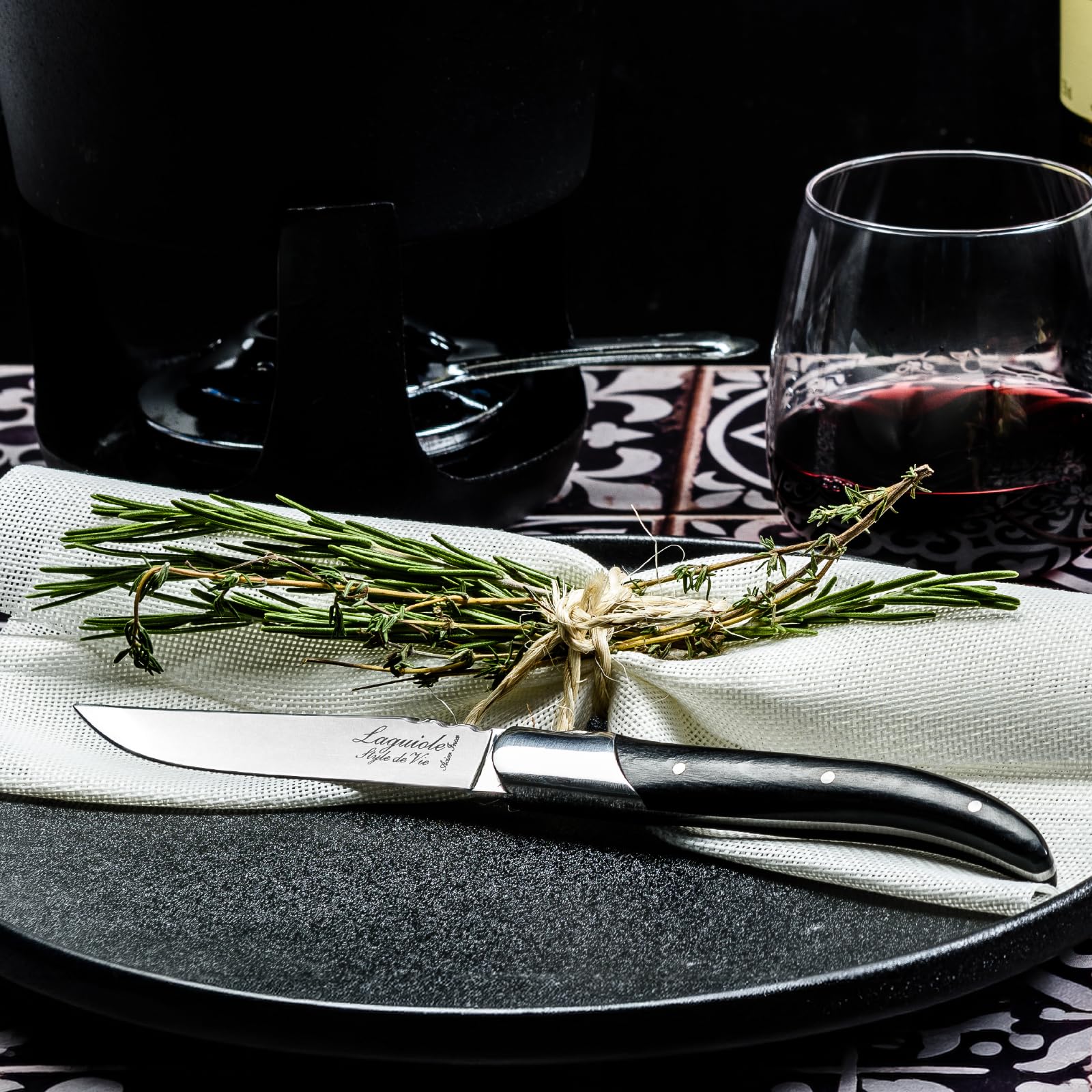 Laguiole Style de Vie Coltello da bistecca, Luxury Line, 6 pezzi, in Legno Pakka.