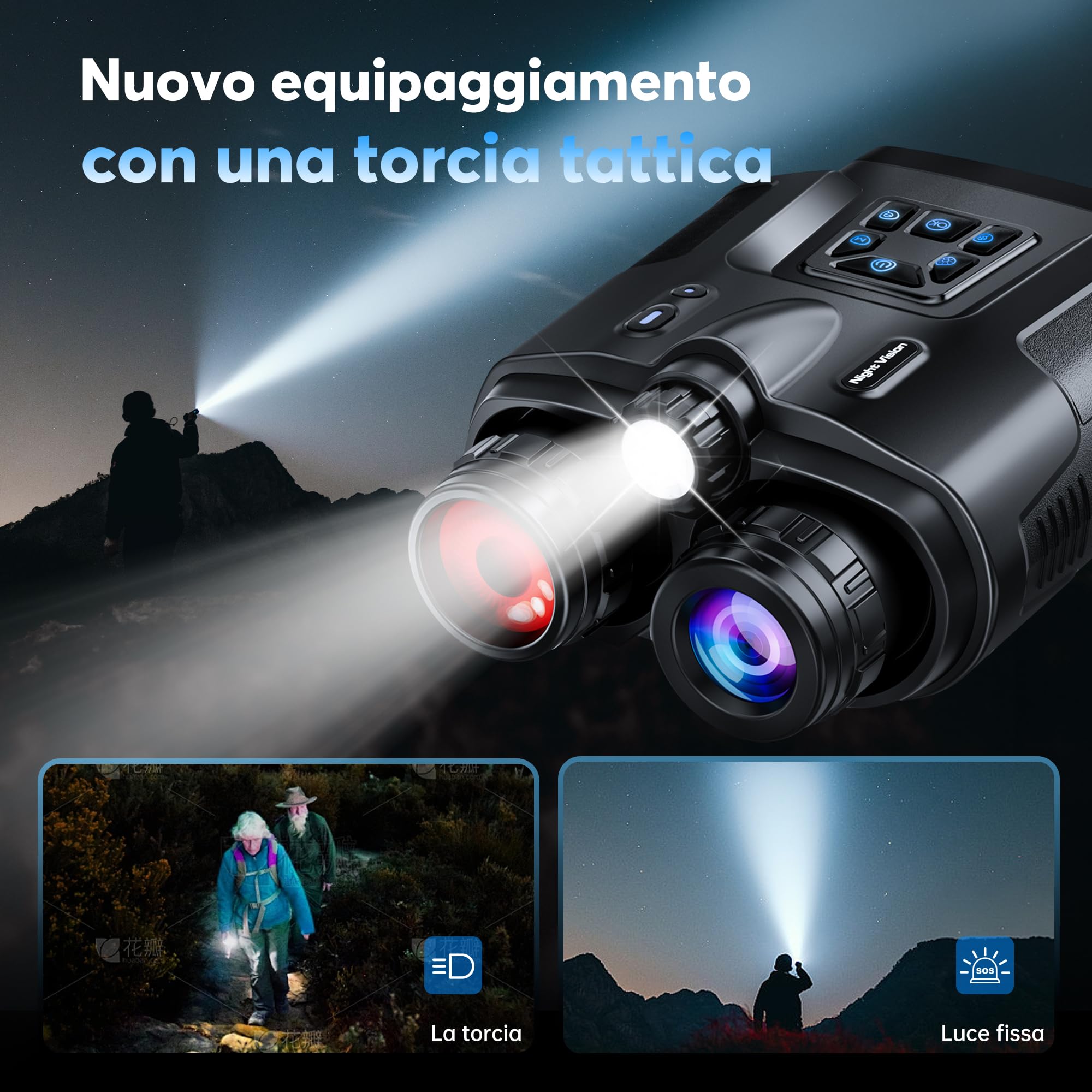 TKWSER Binocolo Visione Notturna - Infrarossi Visibili 600M nel 100% dell'Oscurità con Zoom Digitale 8X, Ricaricabili da 5000mAh, con Luce Tattica, per la Caccia, per Adulti