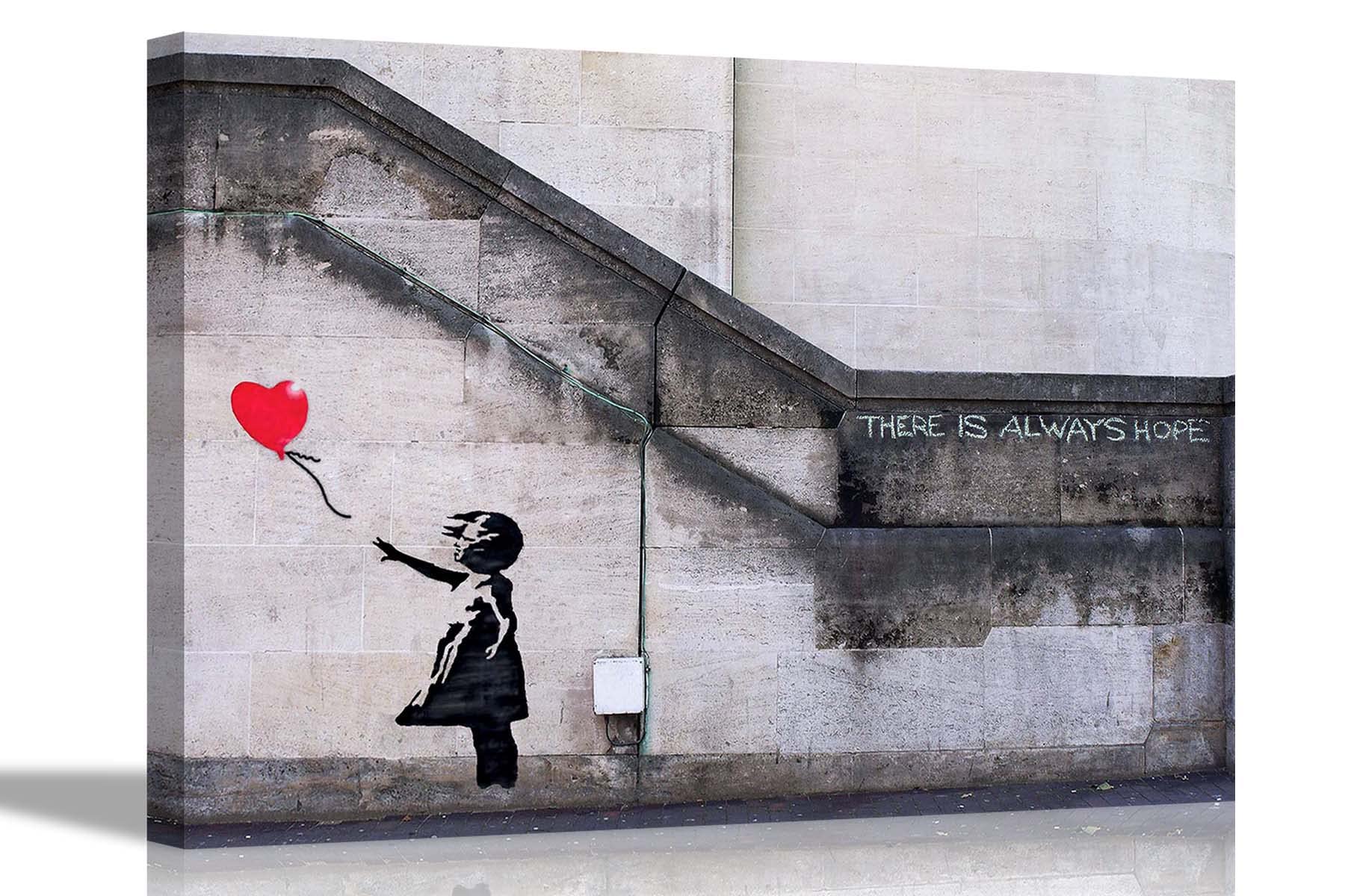 Artley Prints Grey There Is Always Hope By Banksy Canvas Prints Inspirational Quote Wall Art Pictures Home Office Artwork 86 X 61Cm (34 X 24 Inches) A1