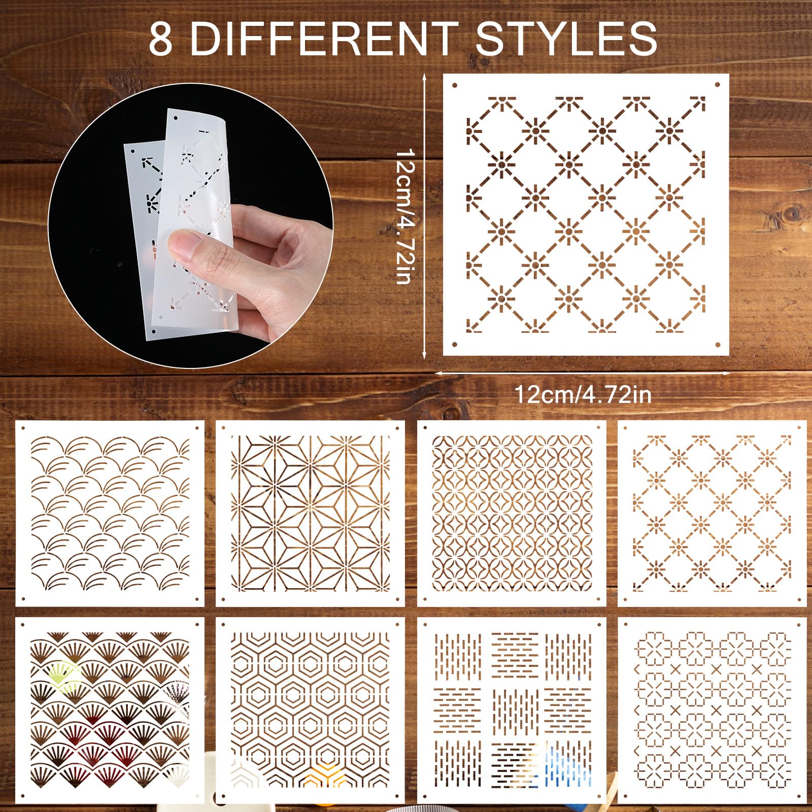 Sashiko Stencil Set - 8 Reusable Templates -2