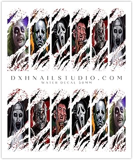 Fun Halloween Horror Villain Nail Decals Clear Water Transfer Nail Wraps Blood Splatter Claw Marks Scary Spooky Slasher Nail Enhancements (50MM XL)
