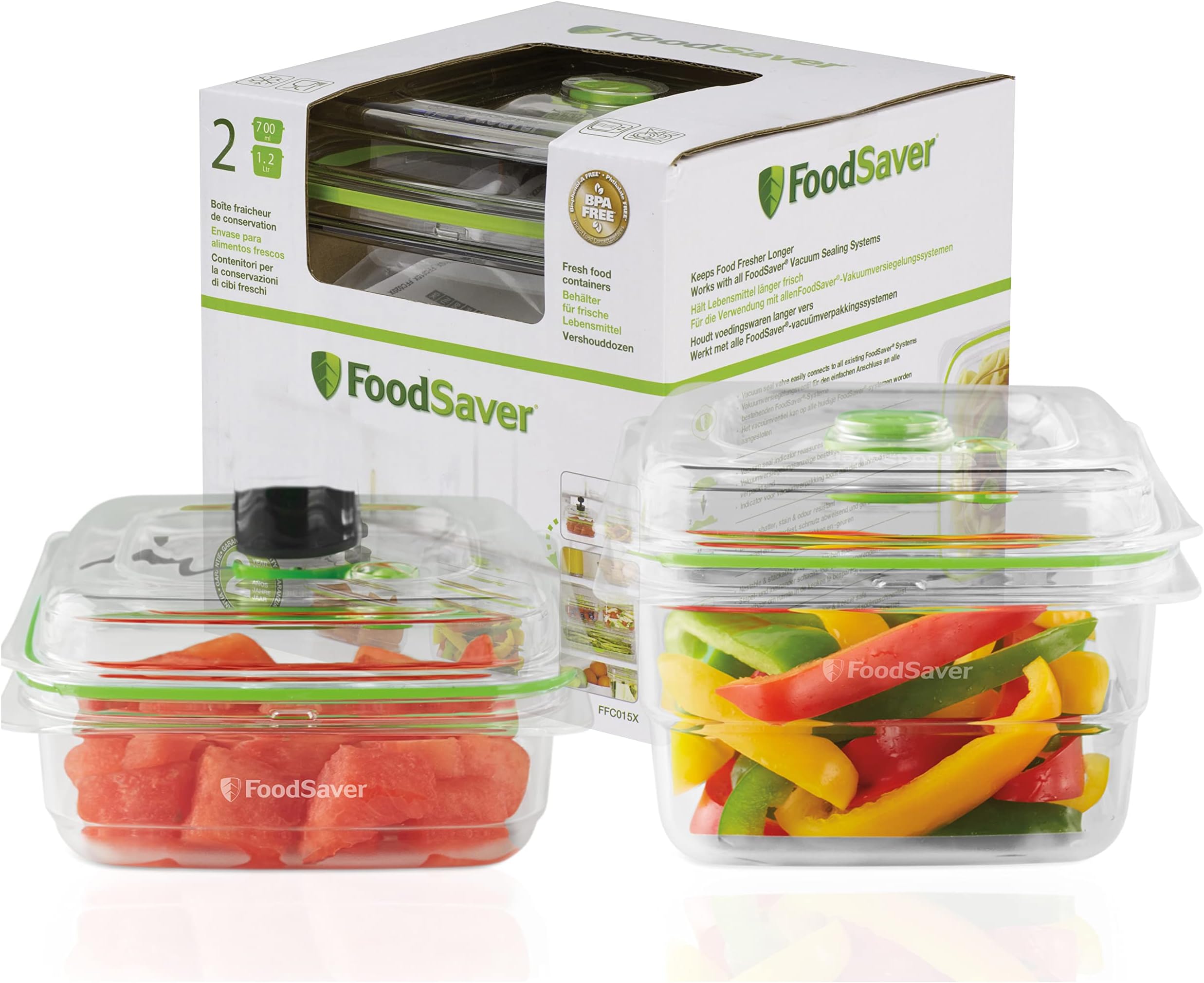 Foodsaver Fresh Food Vacuum Storage Containers, 700ml and 1.2L, BPA-Free, Stackable, 2-Piece Combo Pack, FFC015X
