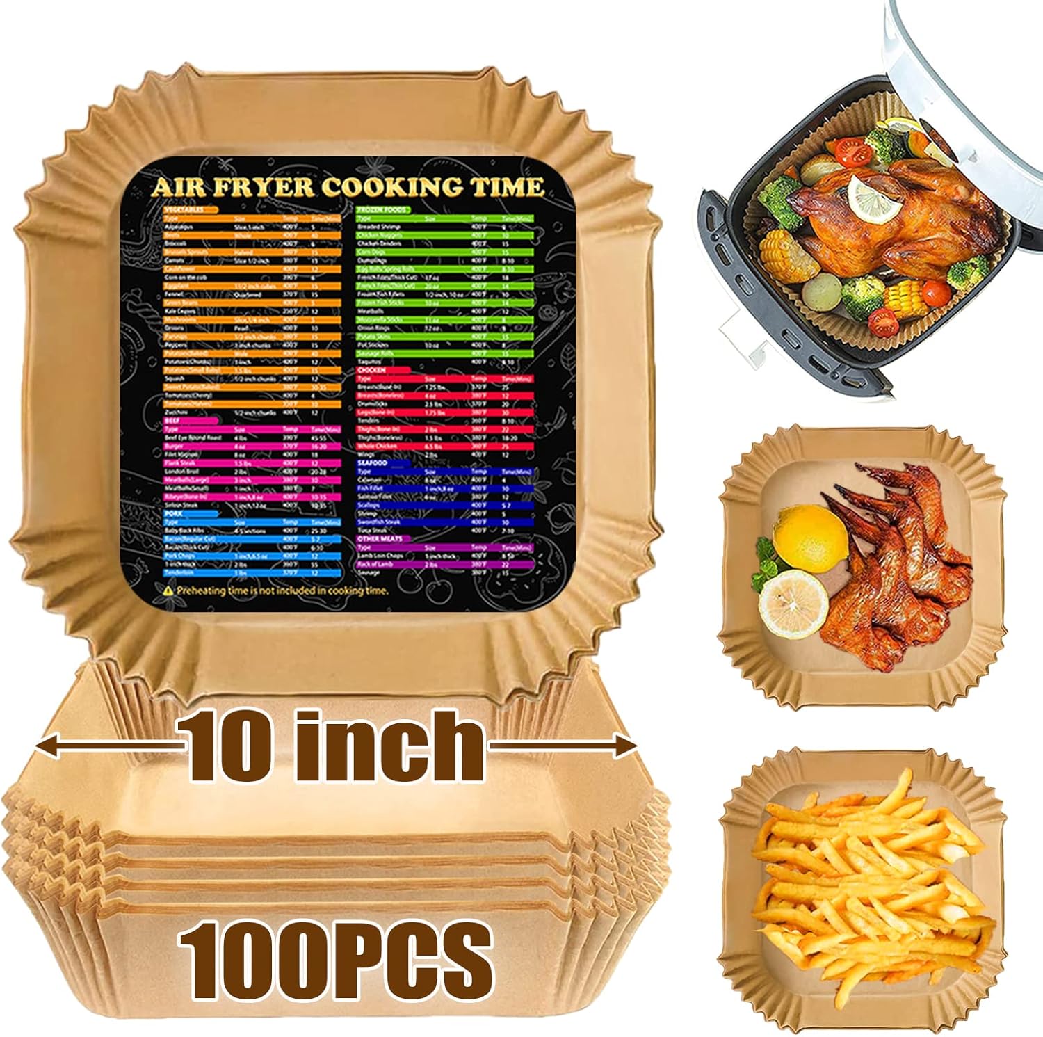 Air Fryer Disposable Paper Liner Square, 10 Inch Large Air Fryer Paper Liner 100PCS, Non-stick Parchment Paper Pads Oil Resistant, Waterproof, Food Grade Baking Paper for Roasting Microwave Air Fryer Disposable Paper Liner Square, 10 Inch Large Air Fryer Paper Liner 100PCS, Non-stick Parchment Paper Pads Oil Resistant, Waterproof, Food Grade Baking Paper for Roasting Microwave