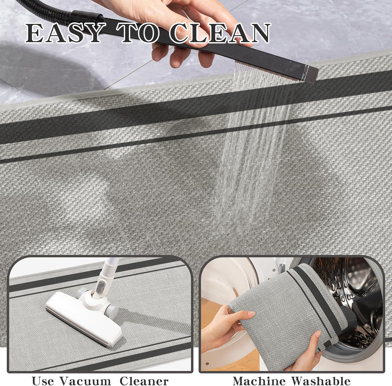 chakme 2 Piece Bathroom Rug Sets, Ultra Thin Bath Mat Quick Dry, Absorbent Non Slip Machine Washable, Dark Grey, 17"x24"+17"x32" - Image 7