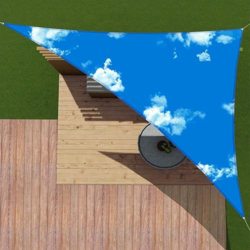 Patio 12' x 12' x 17' Sun Shade Sail Right Triangle Waterproof Cover Blue Sky White Cloud UV Block Durable Awning Canopy Outdoor Garden Backyard Deck