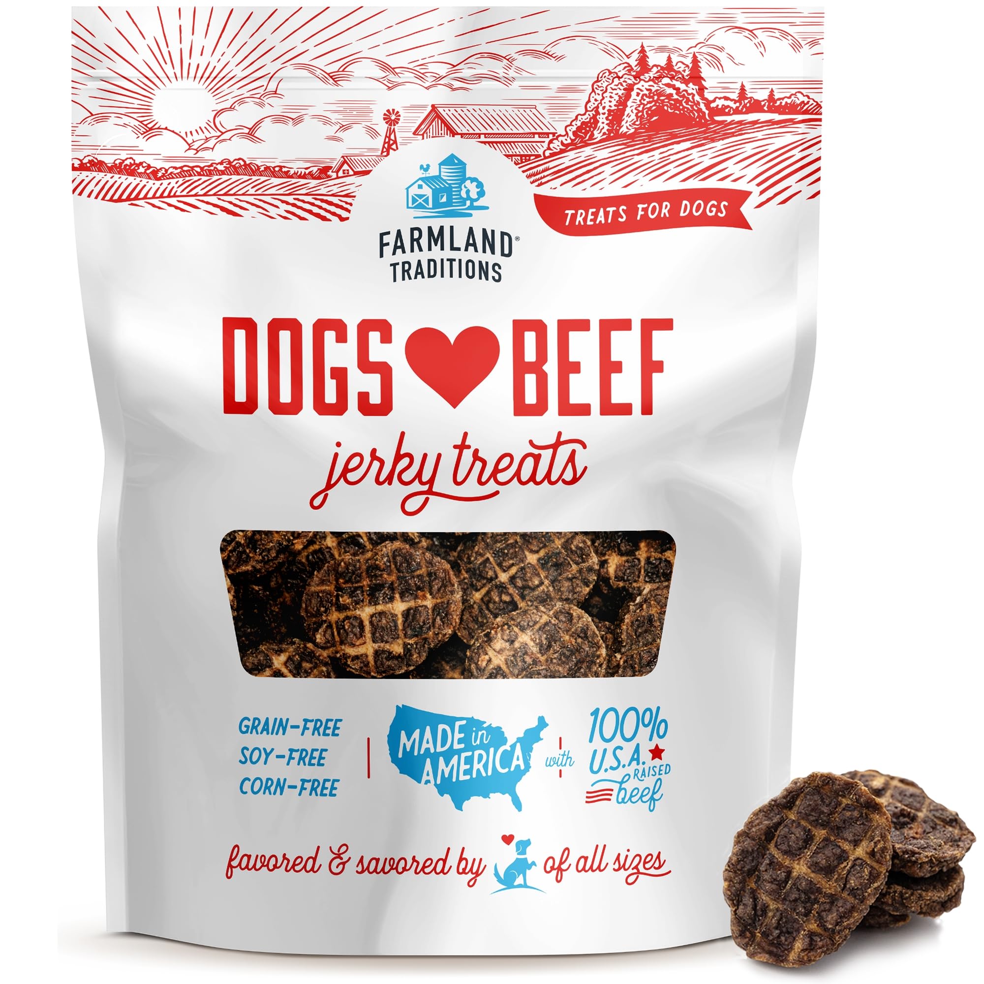 Farmland Traditions Dogs Love Beef Jerky Dog Treats with Only 3 Ingredients and No Fillers, 13.5 Ounce Bag