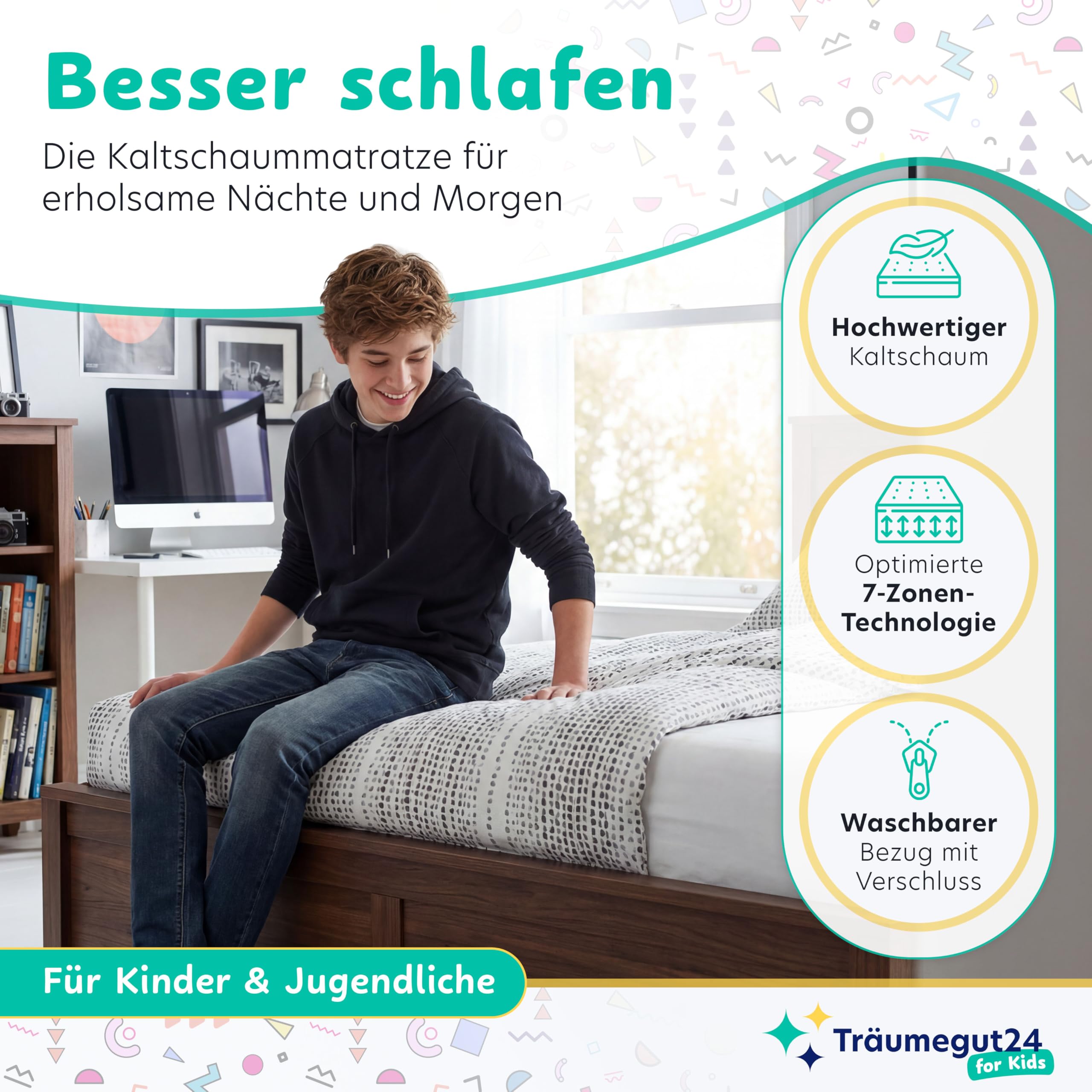 Träumegut24 - Matratze für Kinder & Jugendliche - 90x200 cm | H2&H3 | Schaumstoffmatratze | Hautfreundlicher & waschbarer Bezug | Oeko-TEX Zertifiziert | (90 x 200 cm, H2&H3, 10 cm)