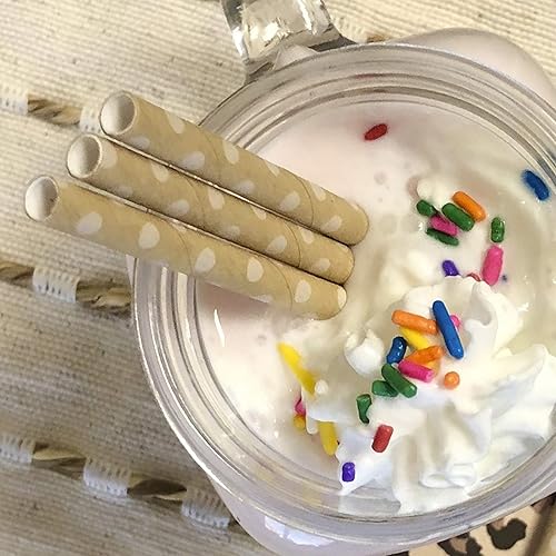 Miniatura 4 de Pajitas de papel kraft marrón – Pajitas de lunares – 7.75 pulgadas – Paquete de 50 unidades de la marca Outside the Box Papers