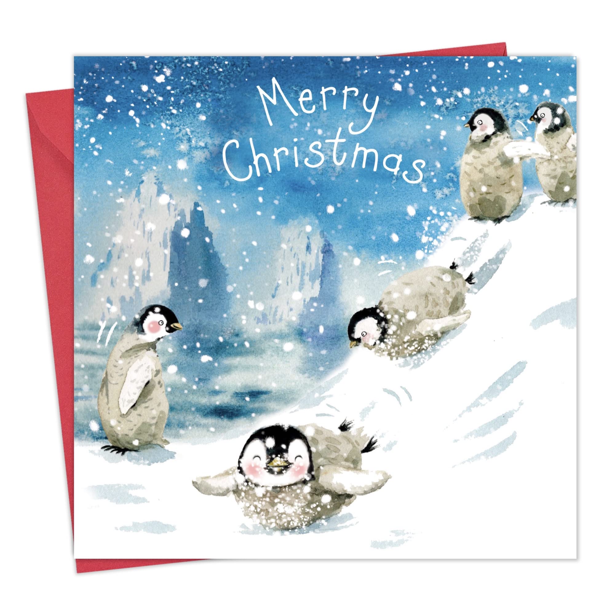 Twizler Merry Christmas Cards Pack of 6, Cute Playing Penguins Design, Cute Christmas Cards Multipack - Image 2