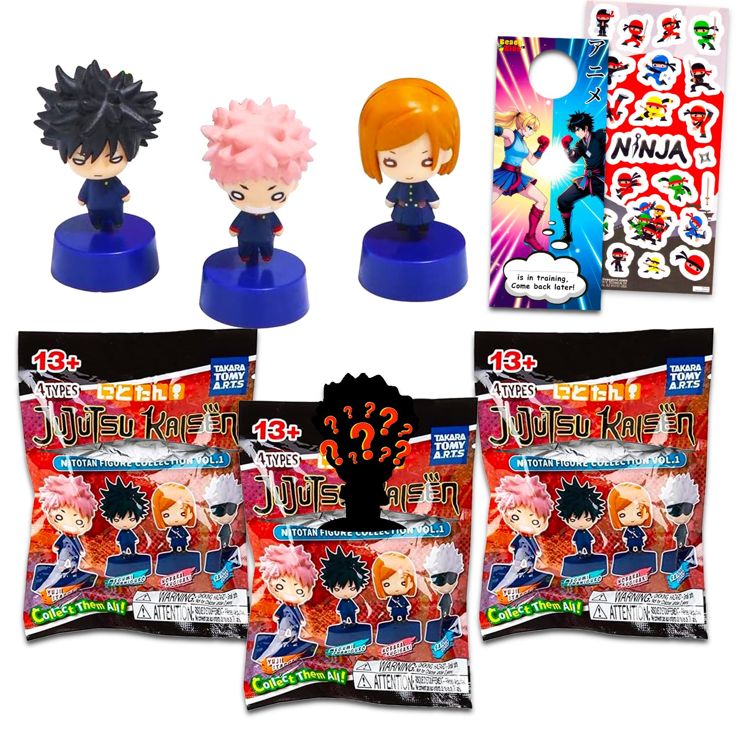 Jujutsu Kaisen Mini Figure Blind Bag Set - 3 Pack Mystery Backpack Hangers Featuring Itadori, Nobara, Gojo, More | Jujutsu Kaisen Party Favors