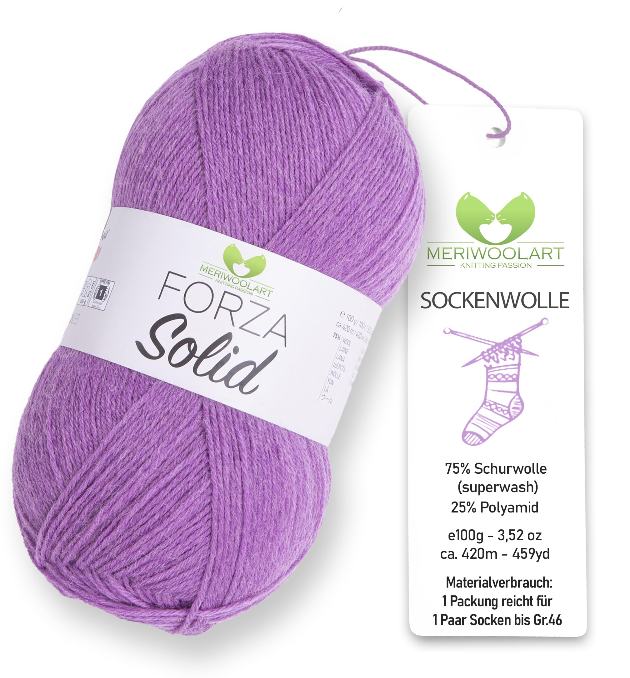 MeriWoolArt® Sock Wool 4-Ply - 100 g Merino Wool Yarn for Knitting & Crocheting, 75% Virgin Wool (Superwash), 25% Polyamide, 420 m - Ideal for Socks for Men and Women, Sweaters & Cardigans 4640