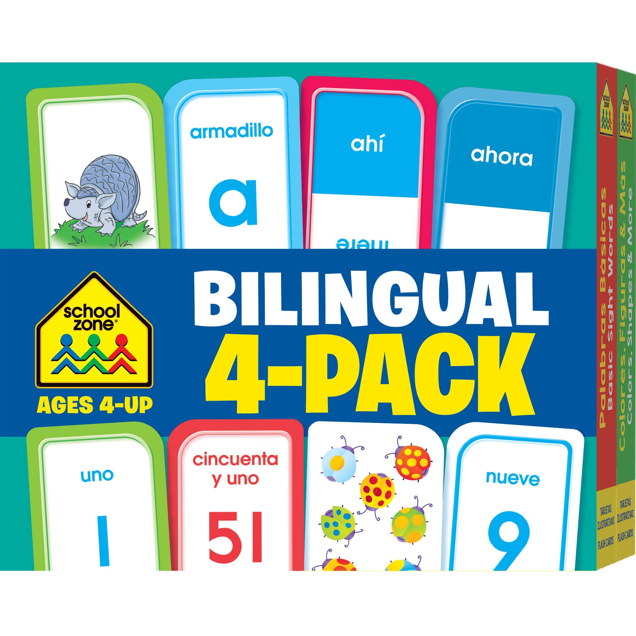 School Zone - Bilingual Spanish/English Flash Cards 4 Pack - Ages 4+,  Preschool to Kindergarten, ESL, Language Immersion, ABCs, Sight Words, and  More (English and Spanish Edition) (Flash Card 4-pk): School Zone:
