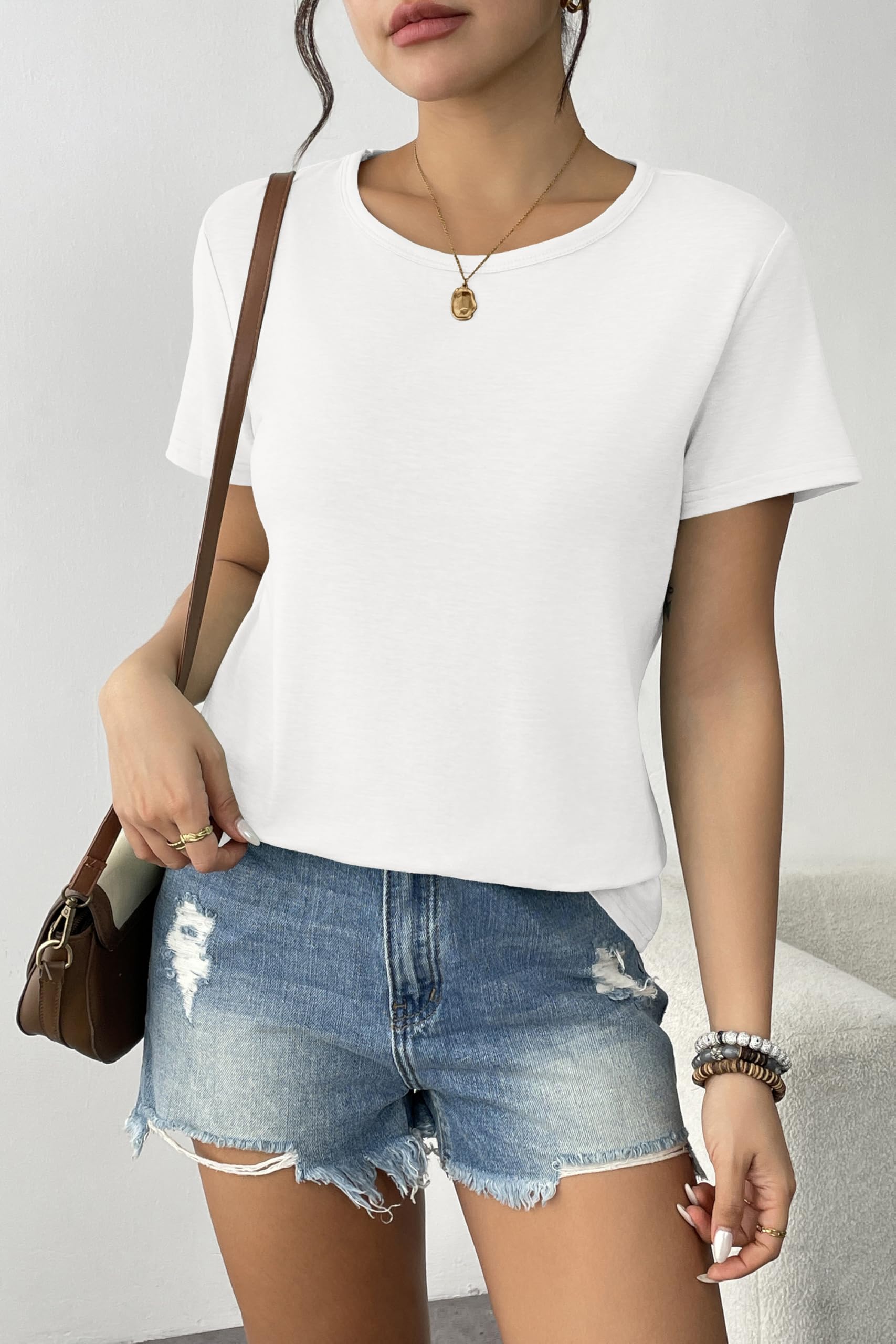 Lot de 3 t-shirts basiques à manches courtes et col rond pour femme