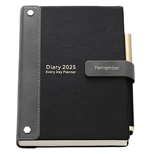 2025 Diary Planner A5,Jan.2025-Dec 2025 Diary A5 Page a Day with Pen,Month Weekly Planner to View,Inner Pocket, Stickers,352page (Black Jan 2025-Dec 2025, A5)