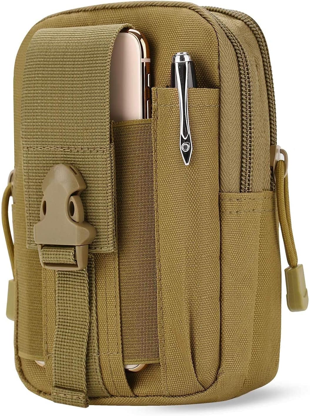 GOCART WITH G LOGO Men's Nylon Outdoor Tactical Waist Bag EDC Molle Belt Waist Pouch Security Purse Phone Carrying Case (Brown), Brown, S, Waist Bag