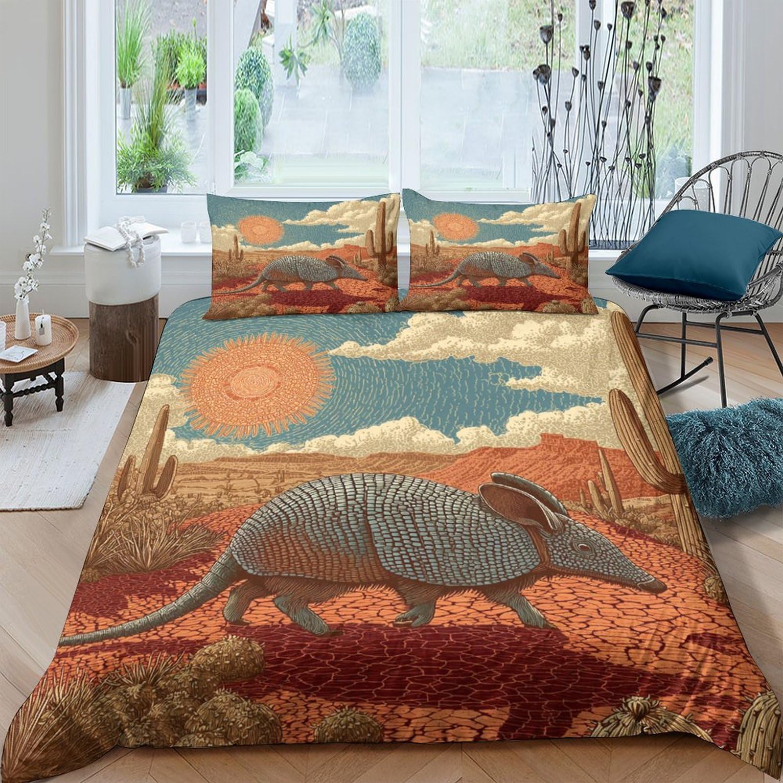 Ctjqhvkz Style-7 3D Printed Armadillo Desert Landscape Fitted Sheet Microfiber Soft Breathable Sunset Cactus Mattress Cover Decor Single（135X200cm）