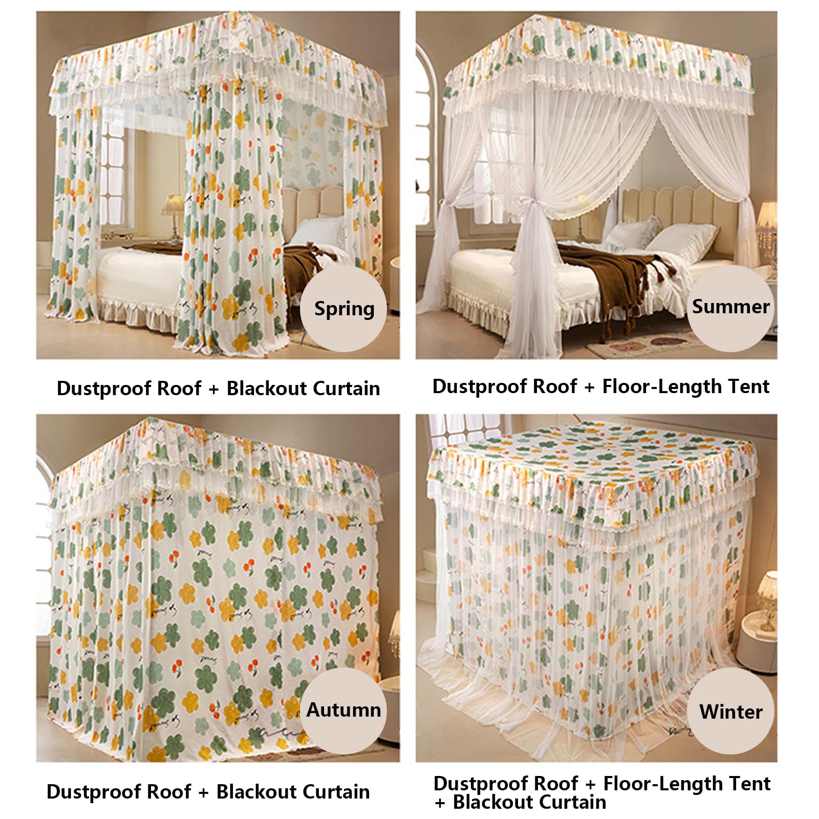Moskitonetze Bett, Quadratische Mückennetz, Prinzessin Baldachin mit Rüschen, 4-Eckiger Betthimmel, Doppelstöckiges Moskitonetz für Mädchen Schlafzimmer Green 180 x 200cm
