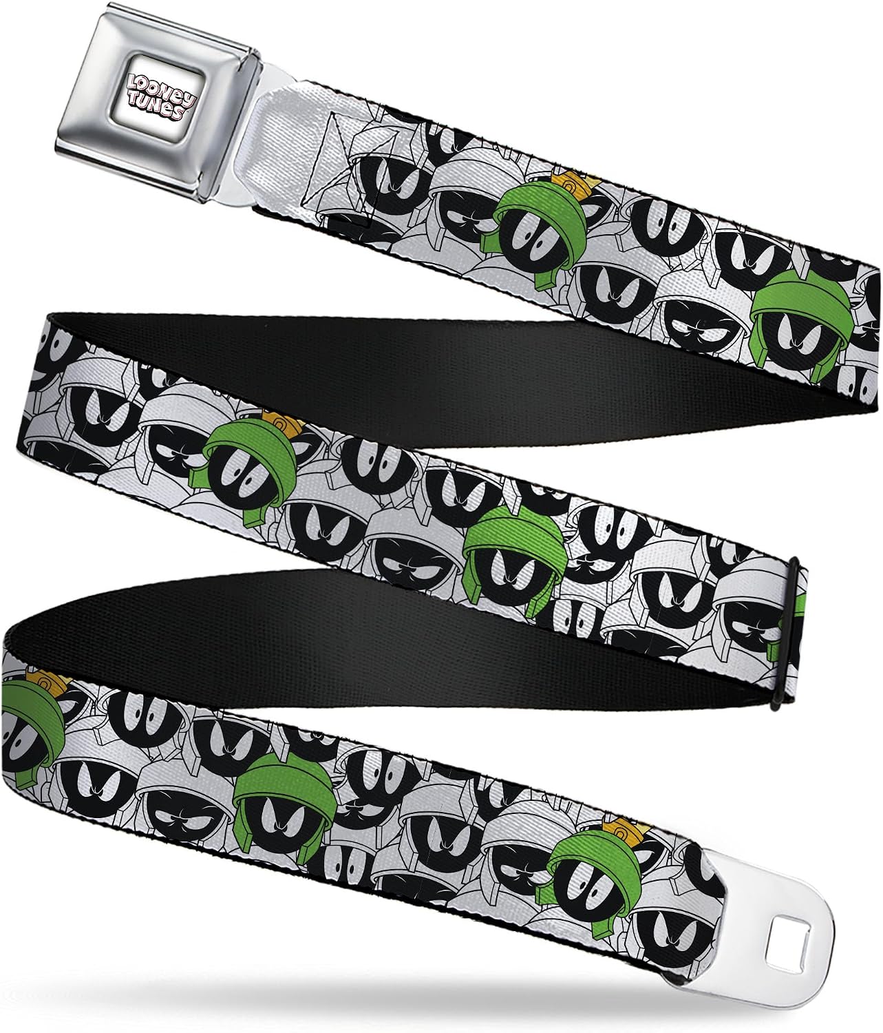 Looney Tunes Belt, Seatbelt Buckle Belt, Marvin the Martian Faces Stacked White Full Color