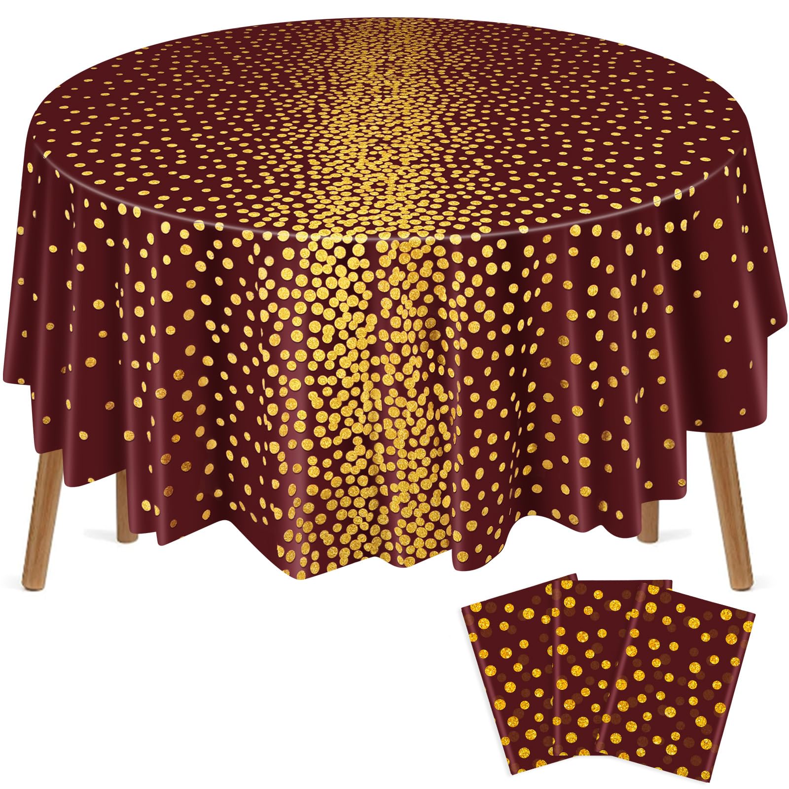 VitalCozy Round Dot Tablecloth 84 Inch Plastic Table Cover Polka Dot Confetti Tablecloths for Easter 2026 Graduation Prom Wedding Birthday Spring