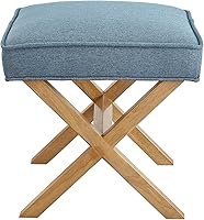 Vista 4 de Yaxa Basics Small Ottoman Foot Rest, Mid-Century Modern X Square Polyester Foot Stool, Indigo Blue, 20"W x 18"D x 18"H