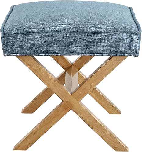 Miniatura 4 de Amazon Basics Small Ottoman Foot Rest, Mid-Century Modern X Square Polyester Foot Stool, Indigo Blue, 20"W x 18"D x 18"H Índigo,Marfil,Azul