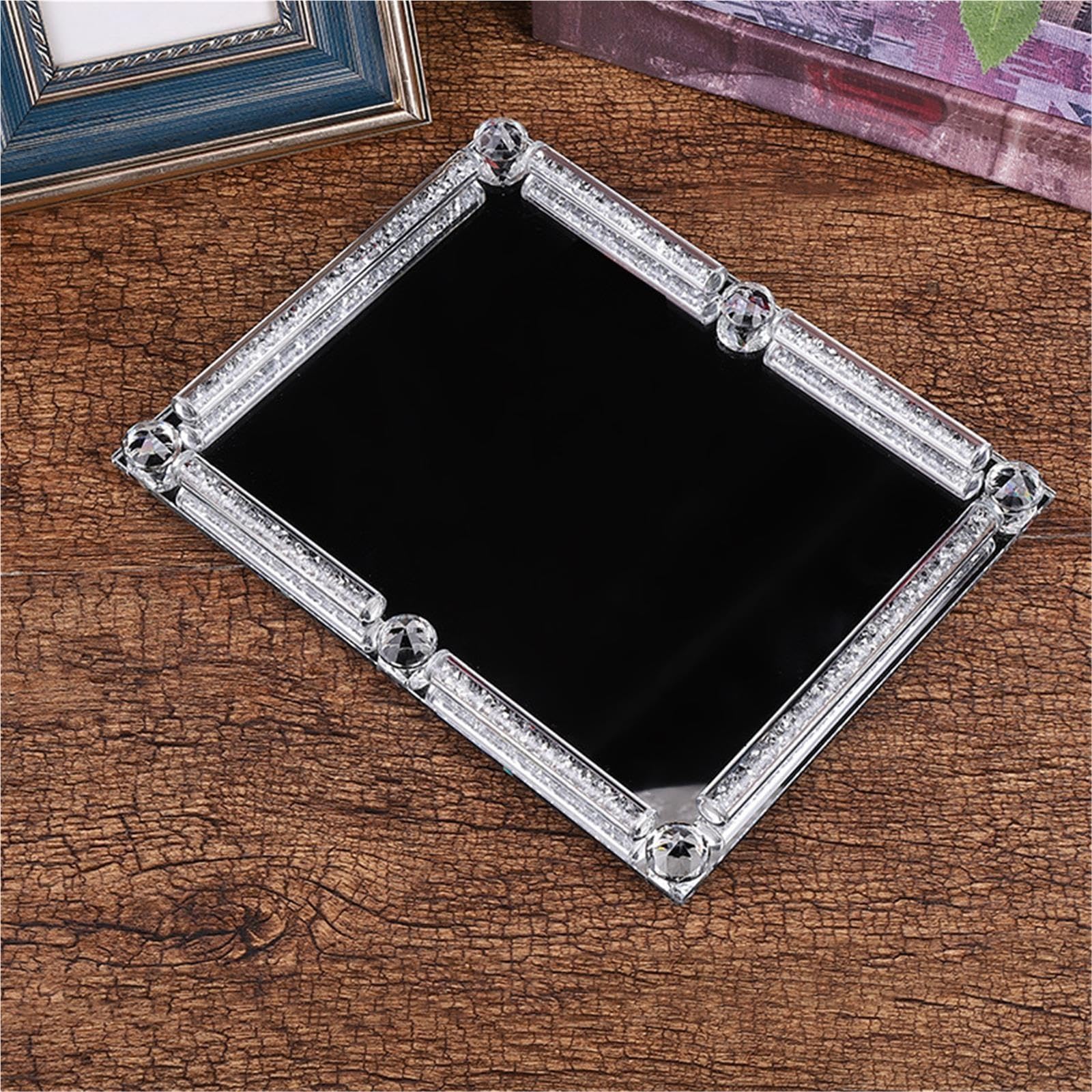 Bandeja Decorativa De Cristal con Espejo, Organizador Maquillaje
