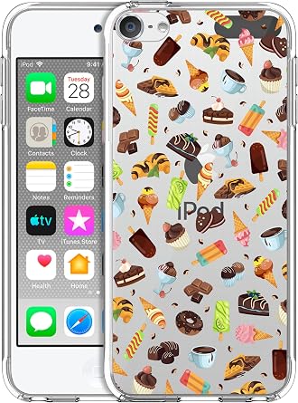 GlamCase for iPod Touch 7th / 6th / 5th Generation Case Clear - Ice Cream and Cake Pattern Printed Slim Fit Flexible Clear Transparent Shockproof Designer Back Case for iPod Touch 7/6 / 5