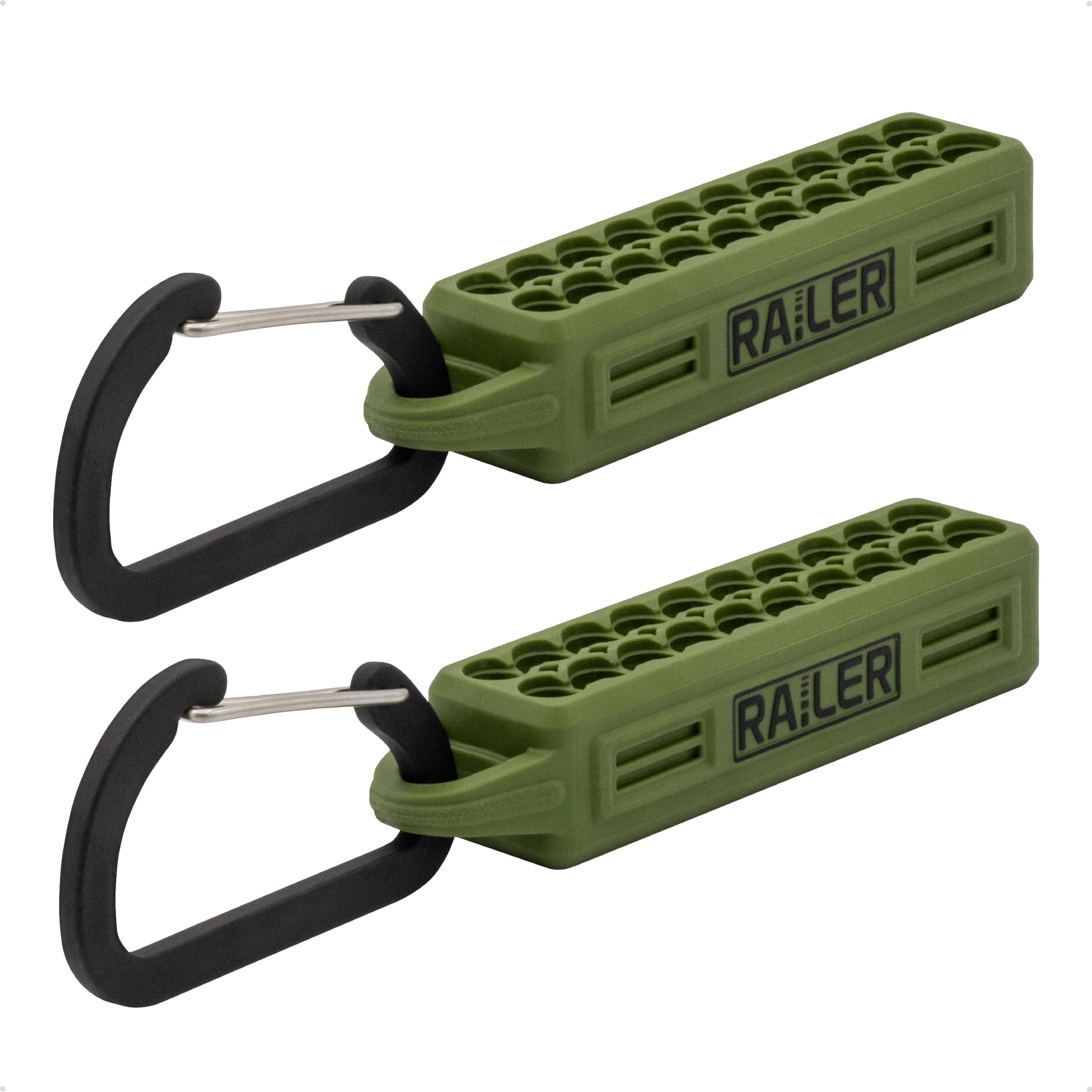 Screwdriver Bit Holder Storage Organizer – Railer 20-Hole Camo Green Bit Holder with Carabiner (2 Pack)