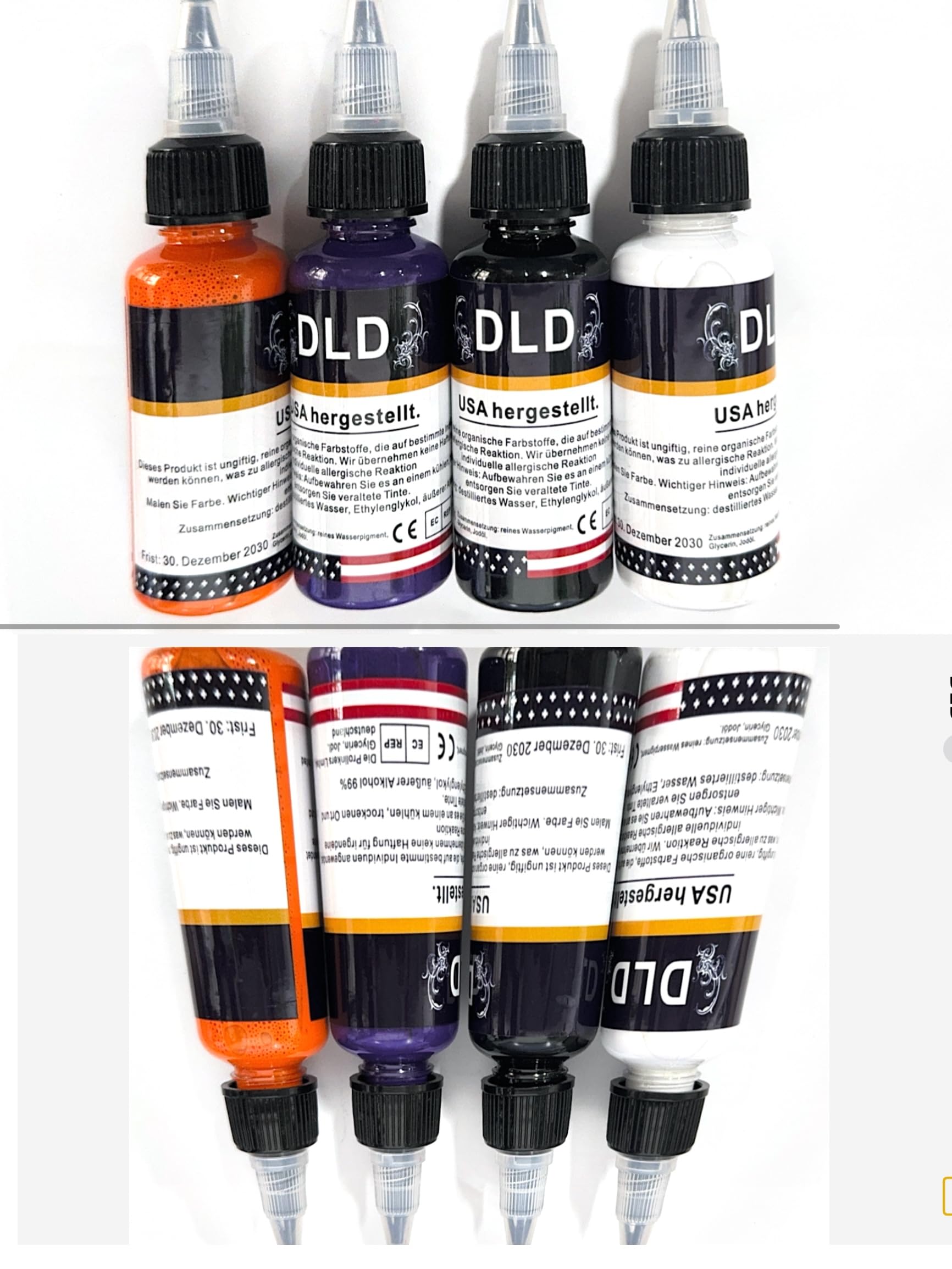 DLD Zestaw wegańskich atramentów do tatuażu 25 x 15 ml – nietoksyczny, bezpieczny dla skóry, profesjonalny trwały kolorowy pigment do tatuażu (po 14 g)