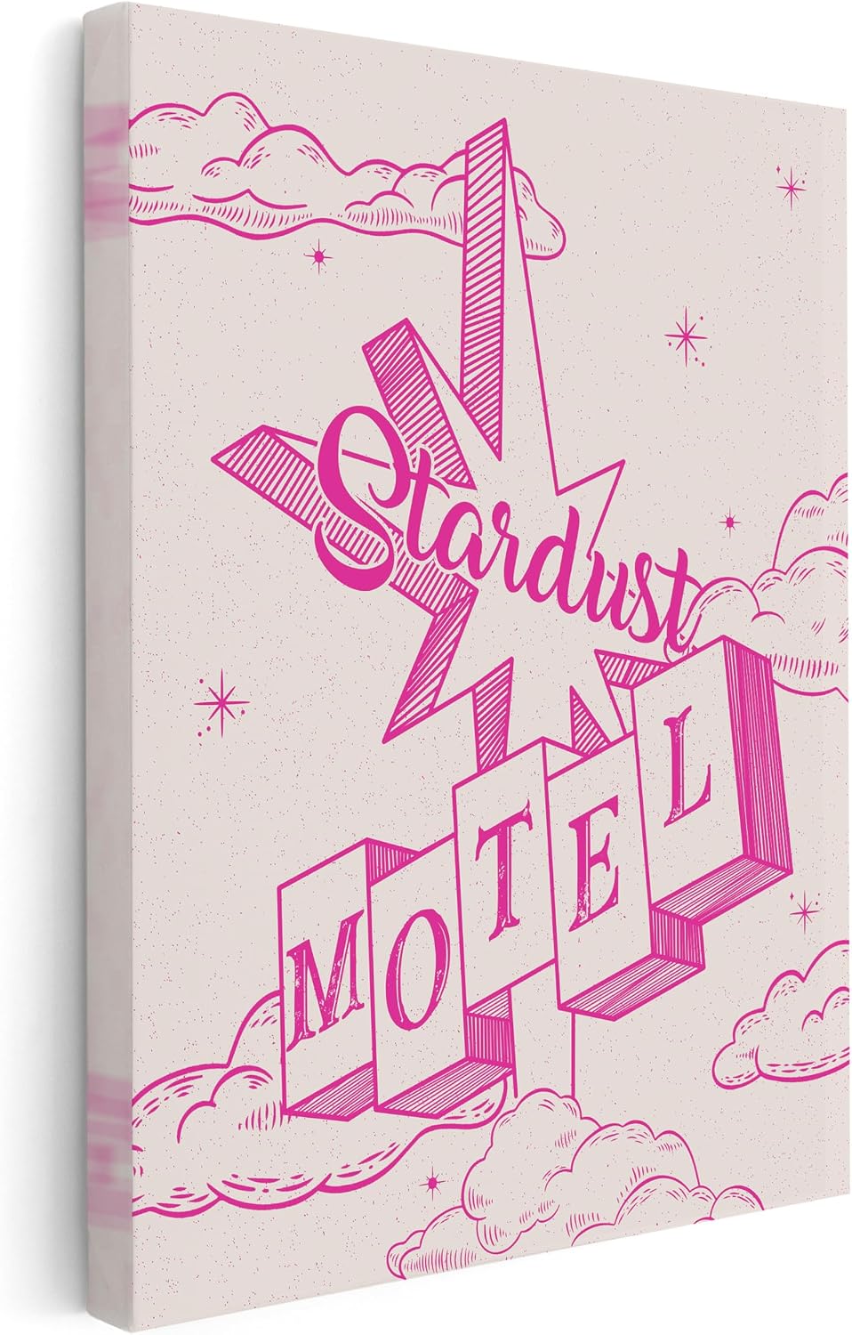 Poster Master Stardust Motel Canvas - Retro Pink Motel Sign Print - Trendy & Modern Art - Gift for Men, Women & Travel Lover - Chic Wall Decor for Dorm or Living Room - 8x10 STRETCHED Canvas