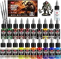 Smallbudi Conjunto de tinta de modelo de 20 cores (20 ml), conjunto de tinta acrílica para modelagem com 3 pincéis e 1 mais fino para uso de pincel e aerografia, conjunto de tintas em miniatura para