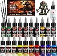 Smallbudi Conjunto de tinta de modelo de 20 cores (20 ml), conjunto de tinta acrílica para modelagem com 3 pincéis e 1 mais fino para uso de pincel e aerografia, conjunto de tintas em miniatura para