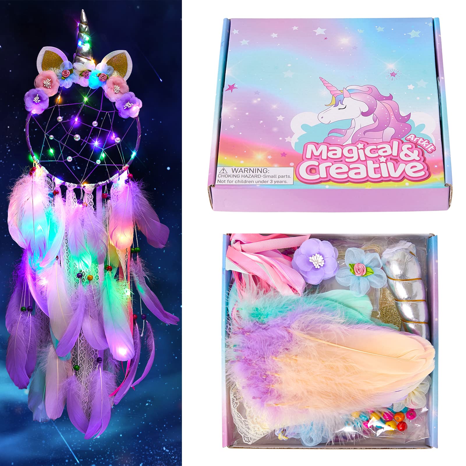 Bienbee DIY Dream Catcher Kit Unicorn Dream Catcher Wall Decor DIY Craft Kit for Kids 3M Long Led Dream Catcher Perfect Handmade Gifts for Age 6 and Above