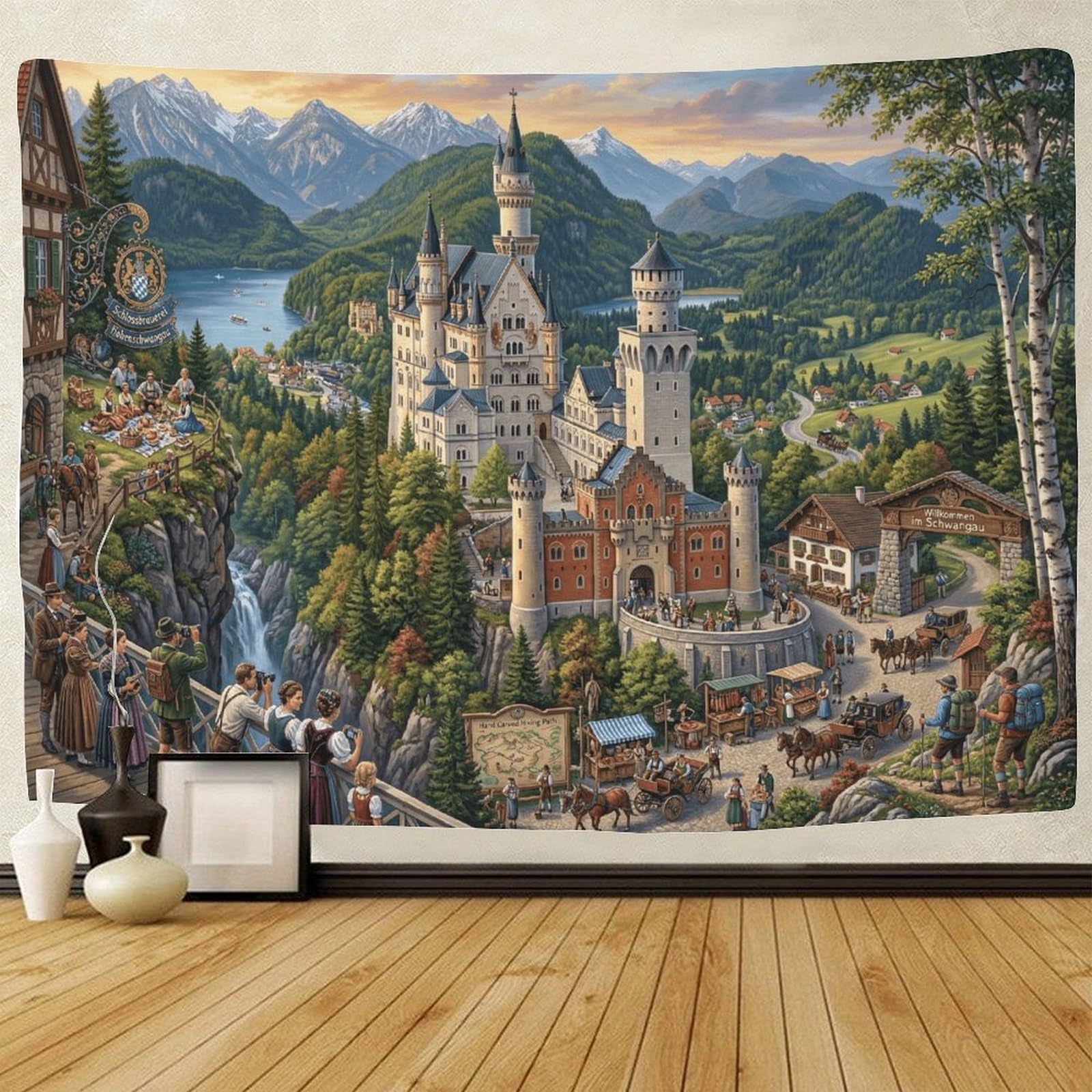 ASDFGHJKLZA Neuschwanstein Castle Wall Hanging Decor 3D Print Tapestry Wall Art Decor Tapestries Poster Curtain Bedroom College Dorm 100cmx150cm