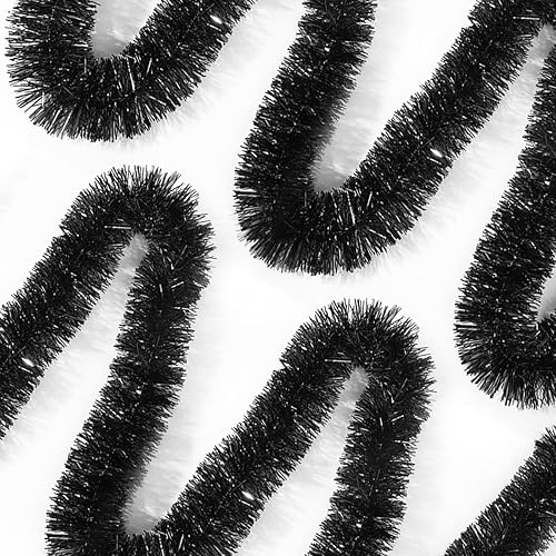 Guirnalda de oropel negra de 50 pies, guirnalda de oropel de papel de aluminio para decoración de pared de árbol de Navidad, decoración de fiesta de