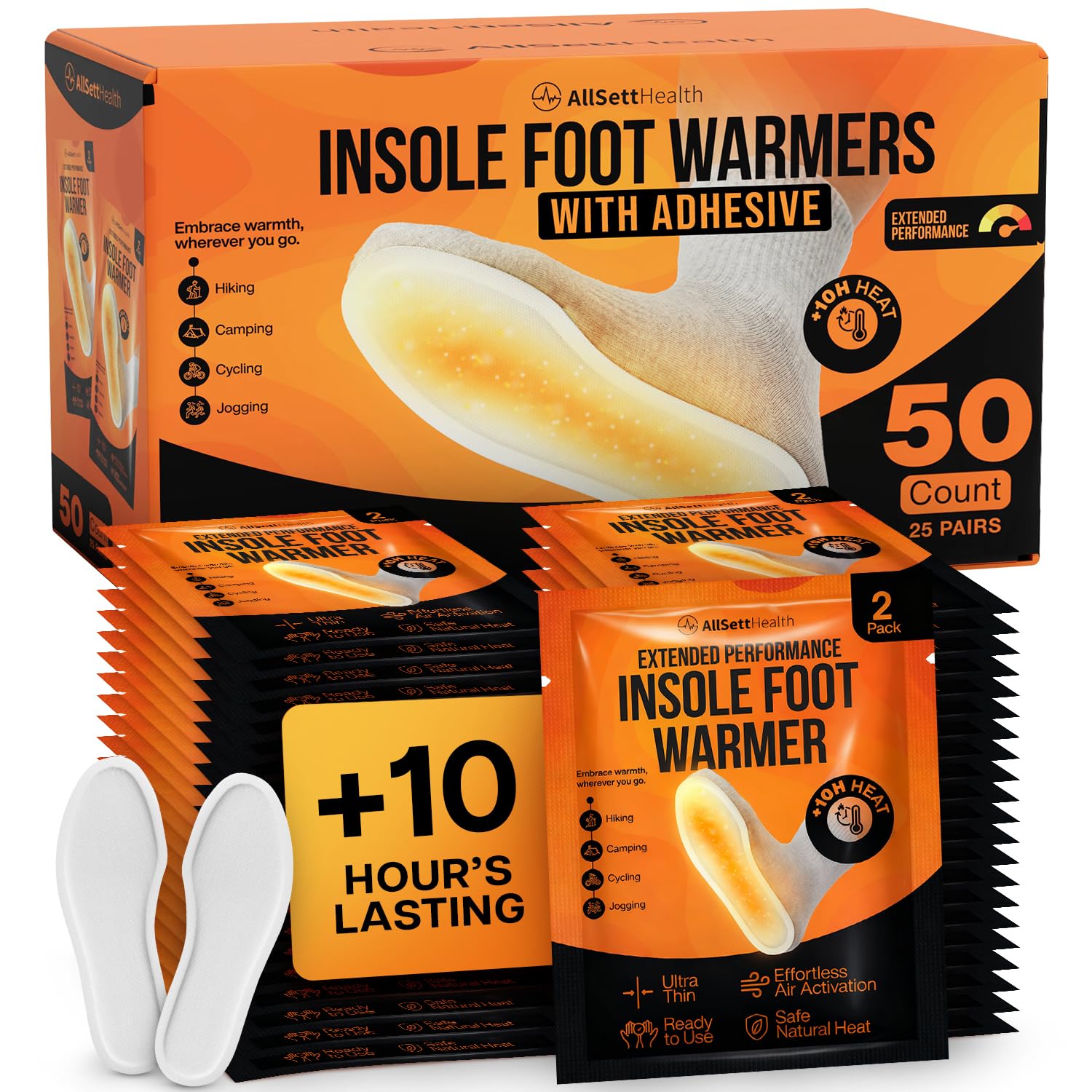 Insole Foot Warmers for Feet – 25 Pairs (50 Warmers) | 10+ Hour Air-Activated Foot Warmers Disposable | TSA Approved Insole Warmers for Boots & Shoes