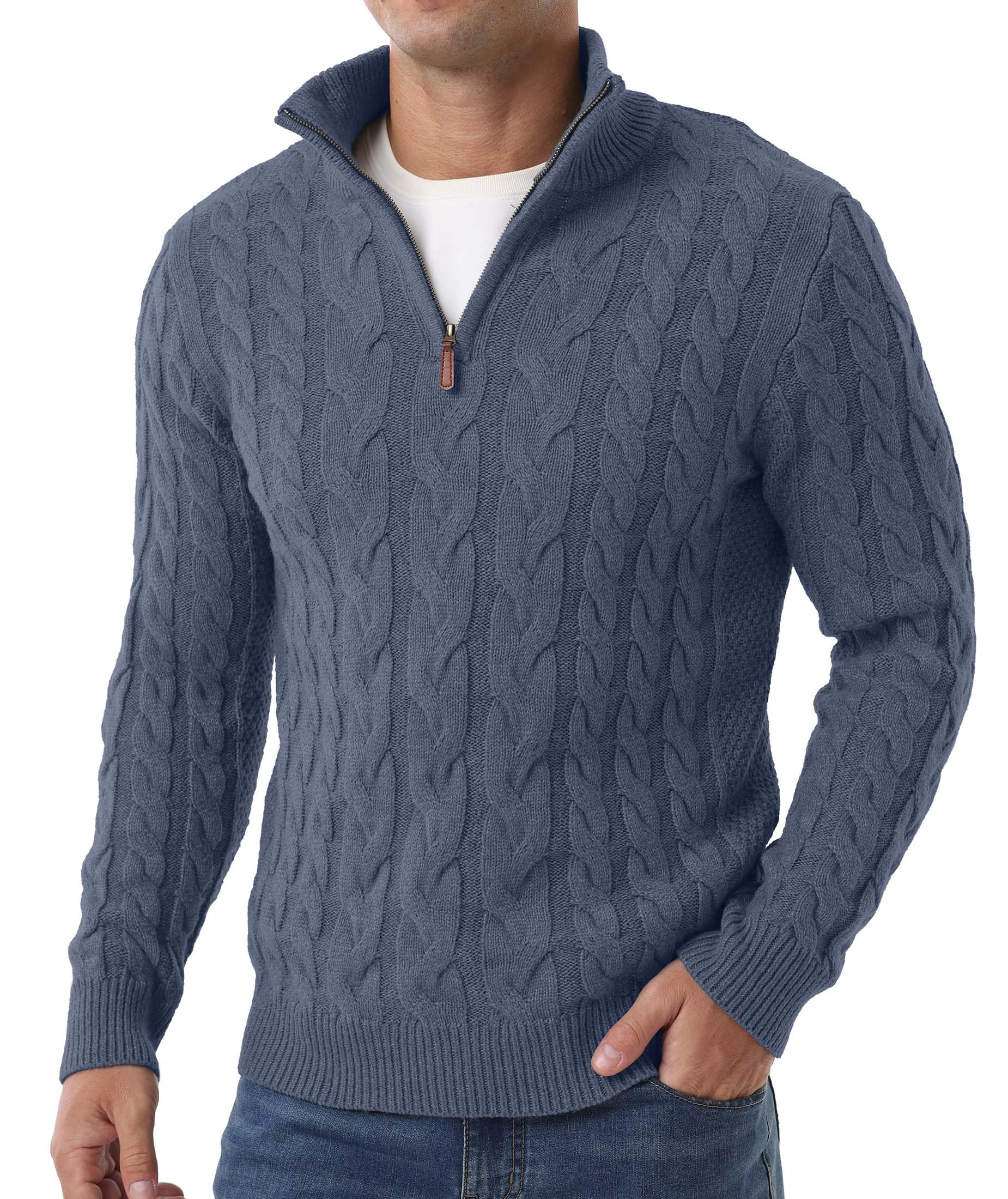 askdeer Men's Quarter Zip Sweater Cable Knit Mock Neck Pullover Sweaters Classic Casual Polo Sweater-picture-29