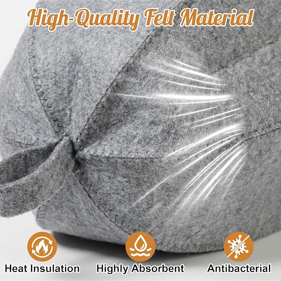2 Pcs Felt Sauna Hat, Comfortable Sauna Hats Protect Your Hair from High Heat, Sauna Hat for Men and Women, Steam Cap for Steam Room, Bathroom, Grey